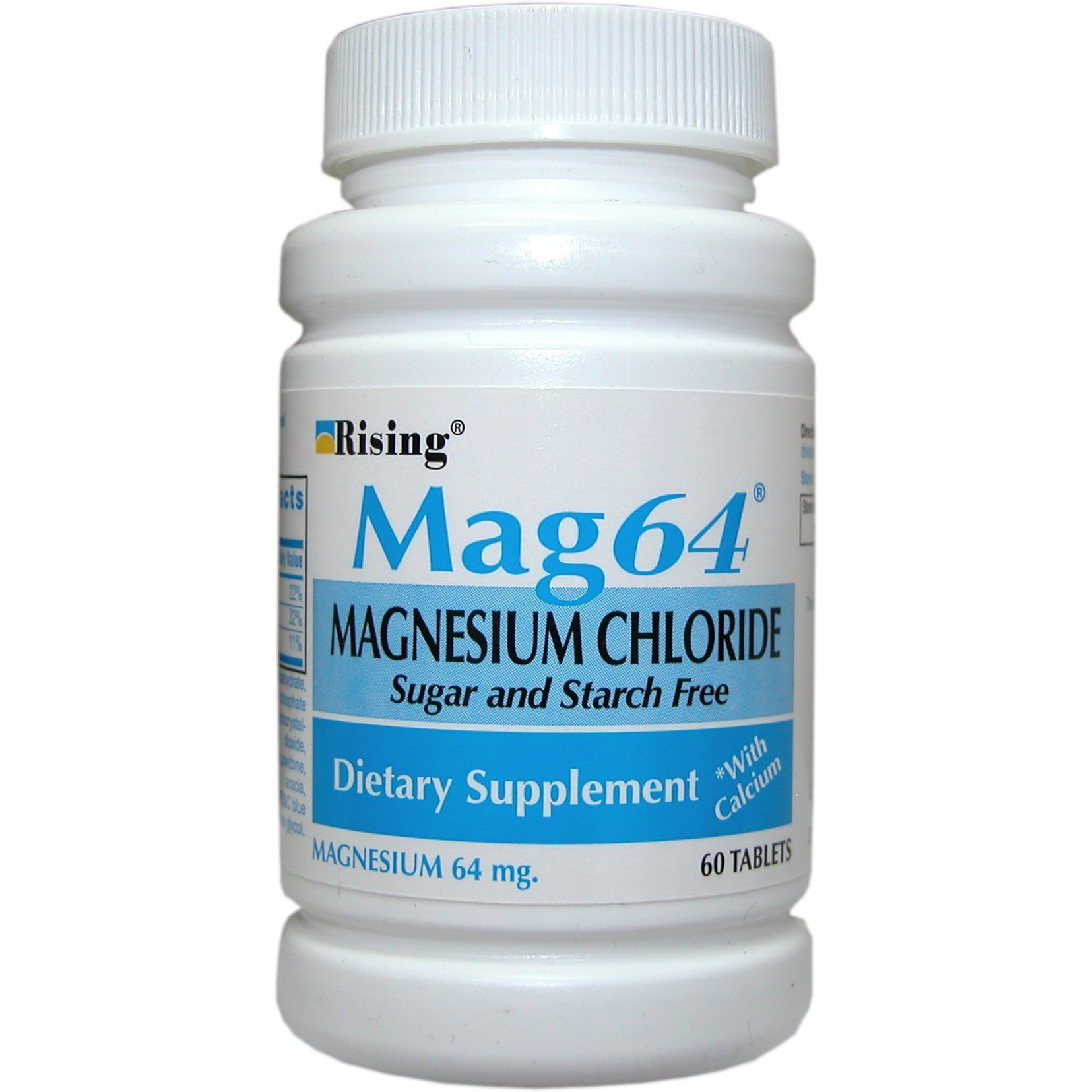 Rising Mag64 Magnesium Chloride with Calcium Tablets, Helps Maintain The Functions of The Heart, Muscles, and Nervous System - 60 Tablets