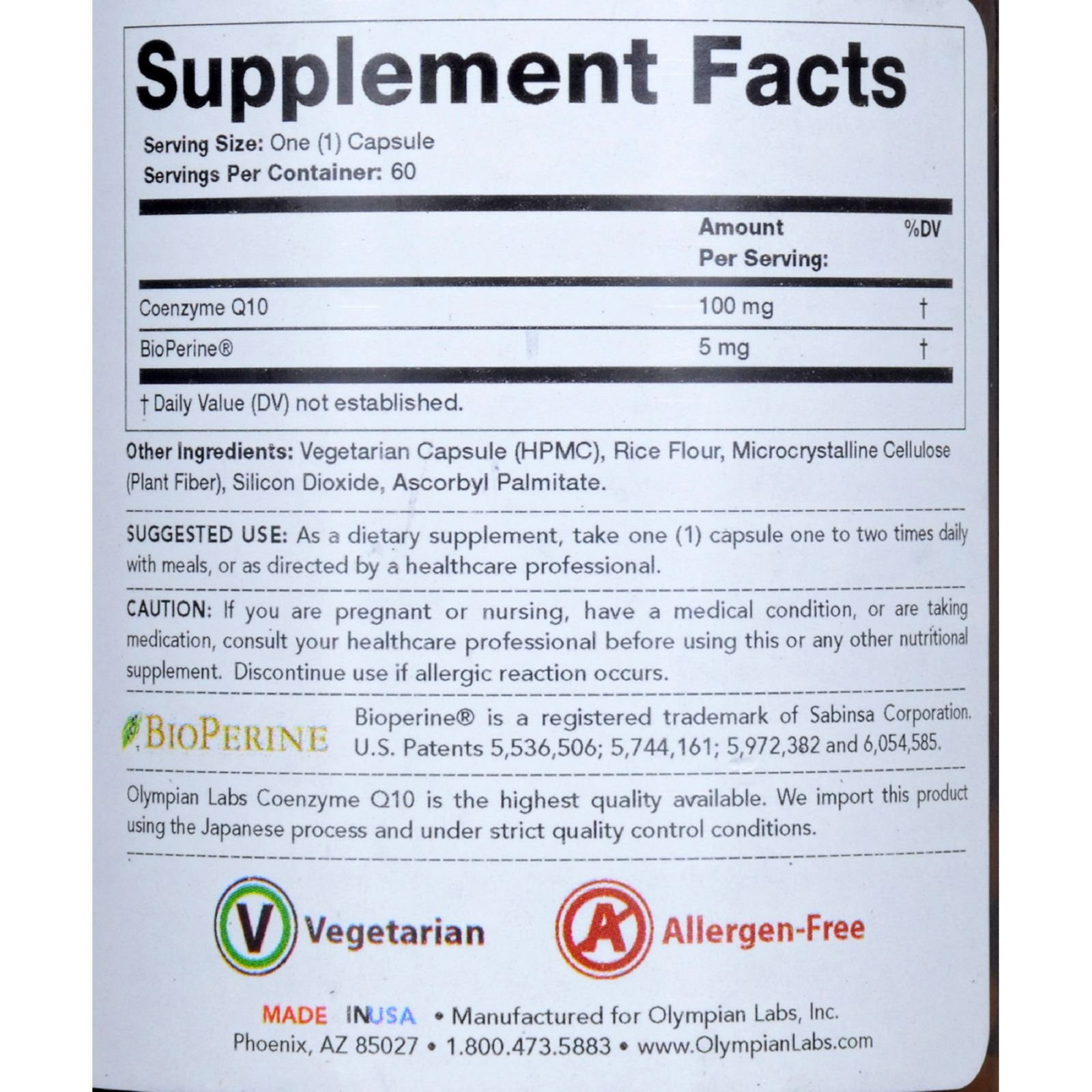 Olympian Labs Coenzyme Q10-100 mg - 60 Capsules