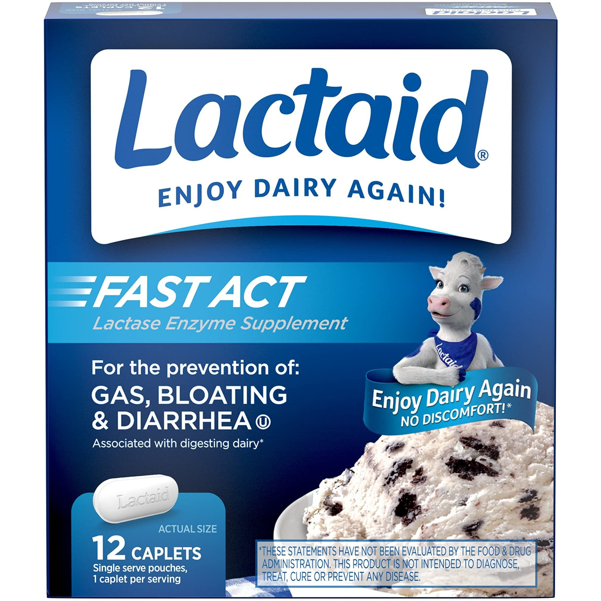 Lactaid Fast Act Lactose Intolerance Relief Caplets with Lactase Enzyme, 12 Travel Packs of 1-ct.