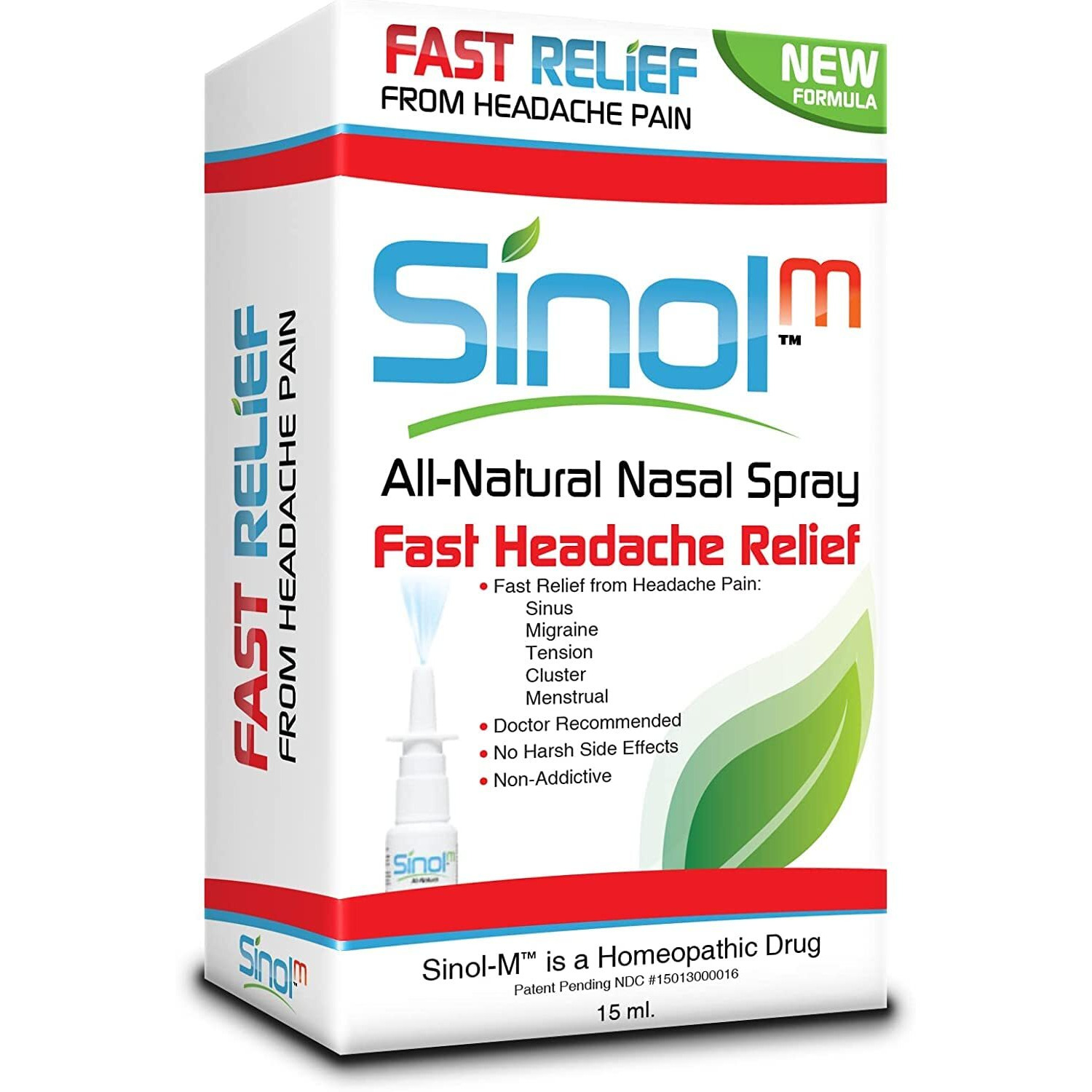 Sinol Headache Relief Spray, Over-The-Counter Medication Nose Spray for Migraine Cluster Tension, Sinus Relief & Nasal Decongestants, 15 ml