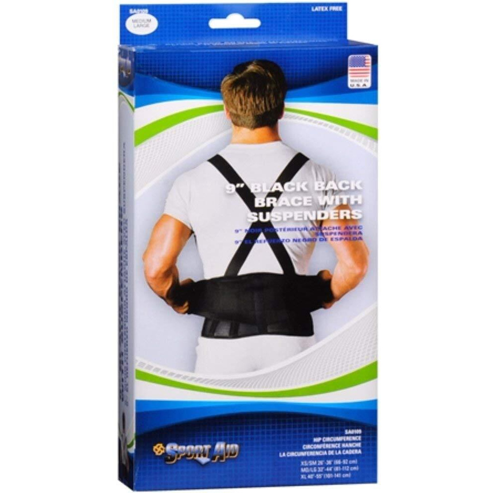 Sportaid Back Belt with Suspenders Black, Medium/Large - 1 ea