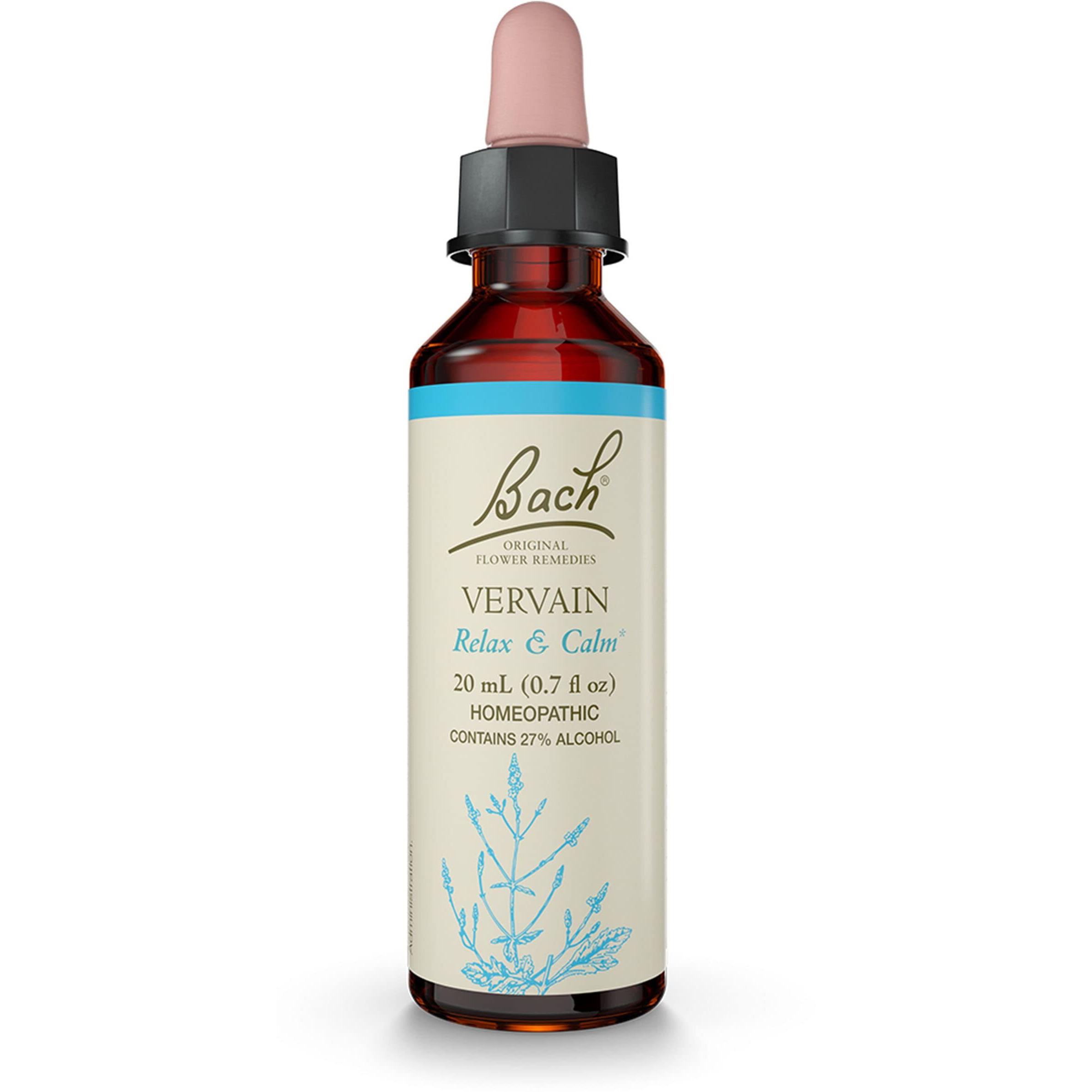 Bach Original Flower Remedies, Vervain for Relaxation and Calm, Natural Homeopathic Flower Essence, Holistic Wellness, Vegan, 20mL Dropper
