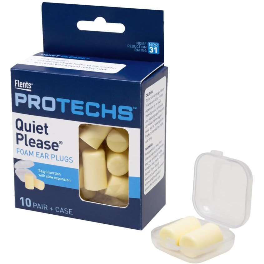 Flents Ear Plugs, 10 Pair with Case, Ear Plugs for Sleeping, Snoring, Loud Noise, Traveling, Concerts, Construction, & Studying, Contour to Ears, NRR 29