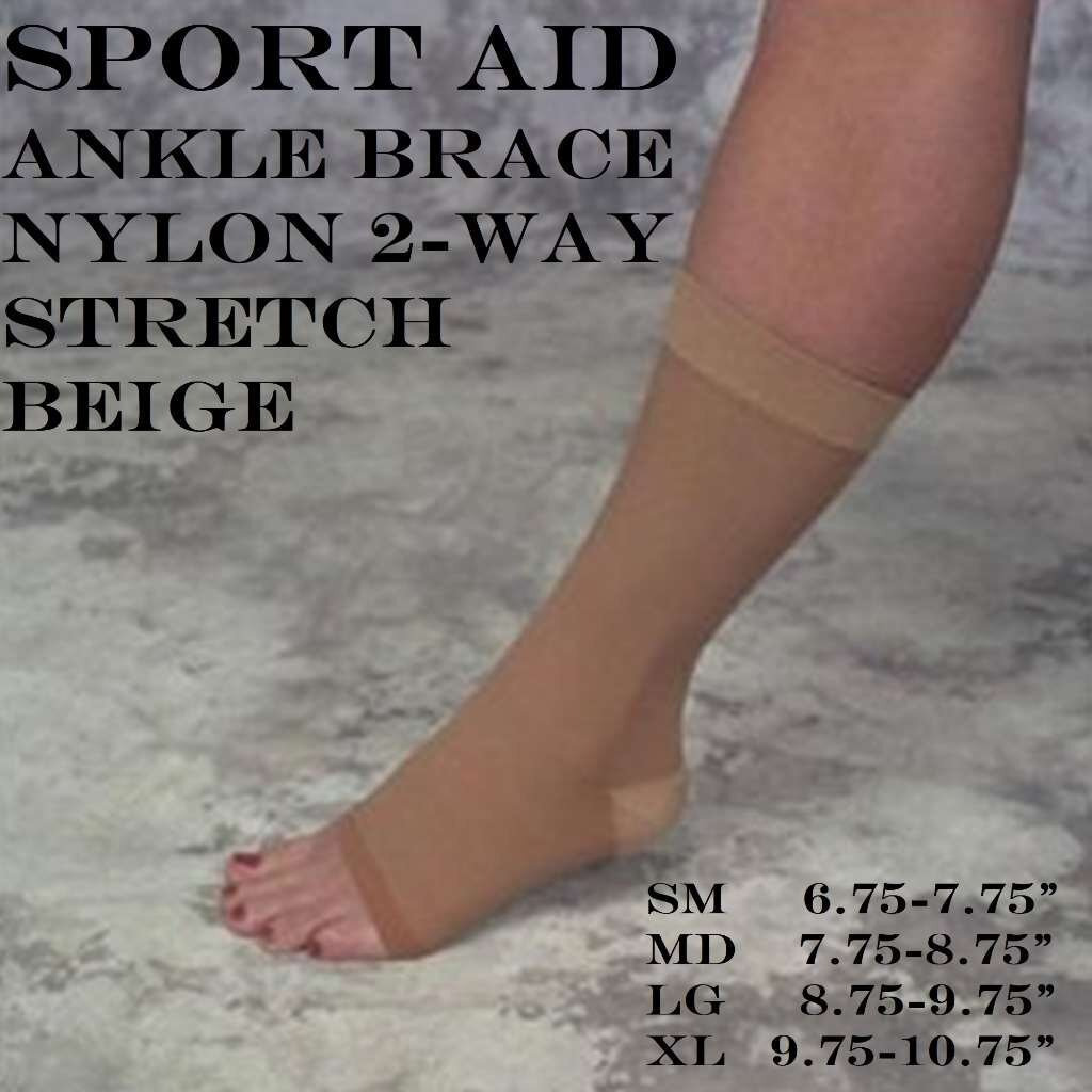 Sportaid Ankle Brace, Nylon Two-Way Stretch, Beige color, Size Large - 1 ea