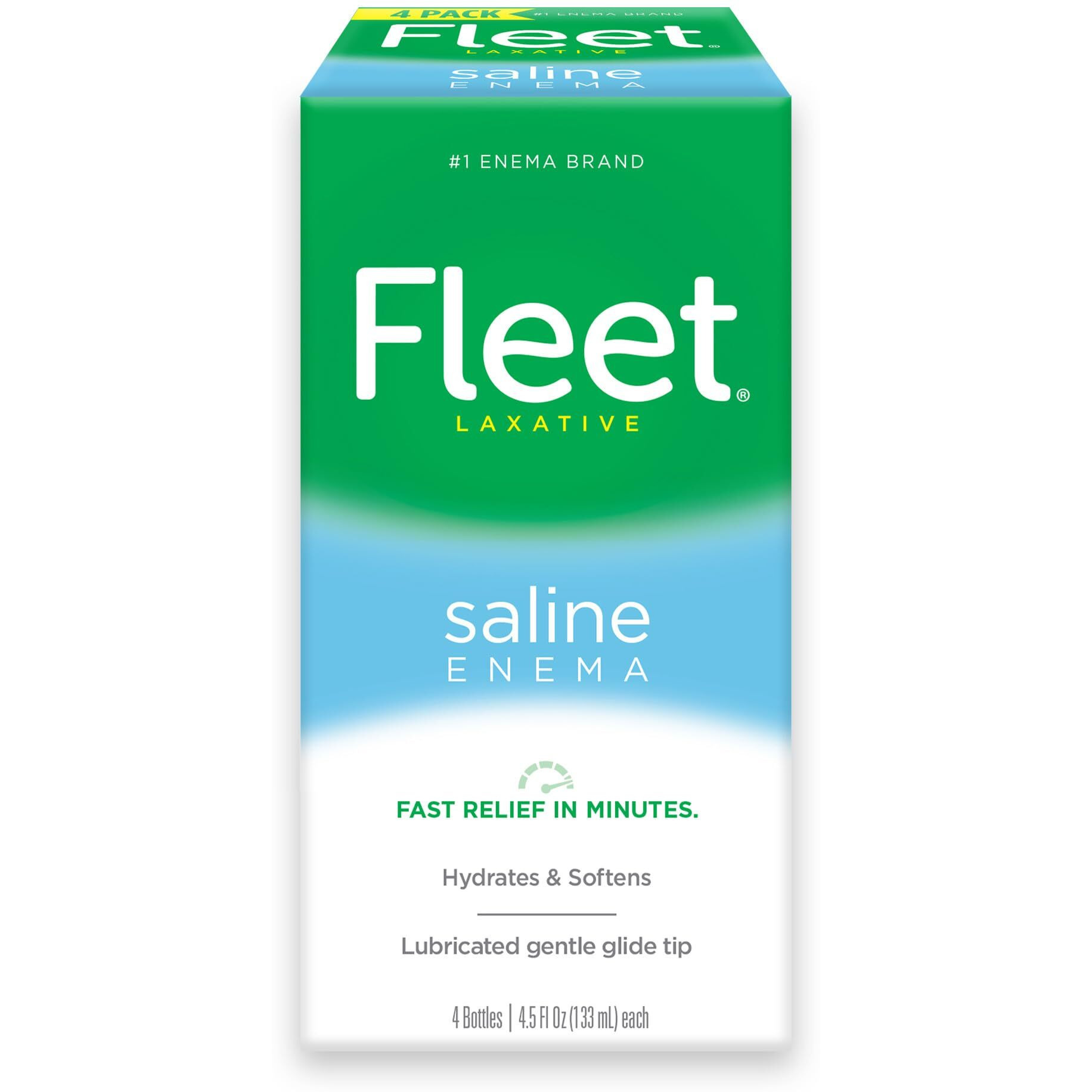 Fleet Laxative Saline Enema for Adult Constipation, 4.5 fl oz, 4 Bottles