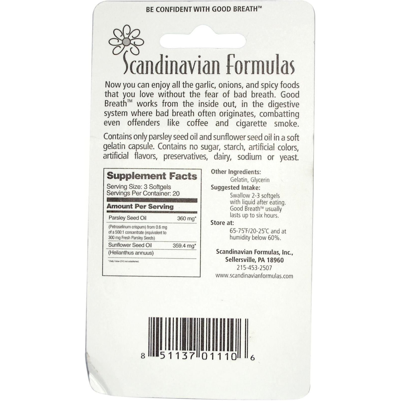 Scandinavian Formulas Good Breath Parsley+Sunflower 60 Softgels