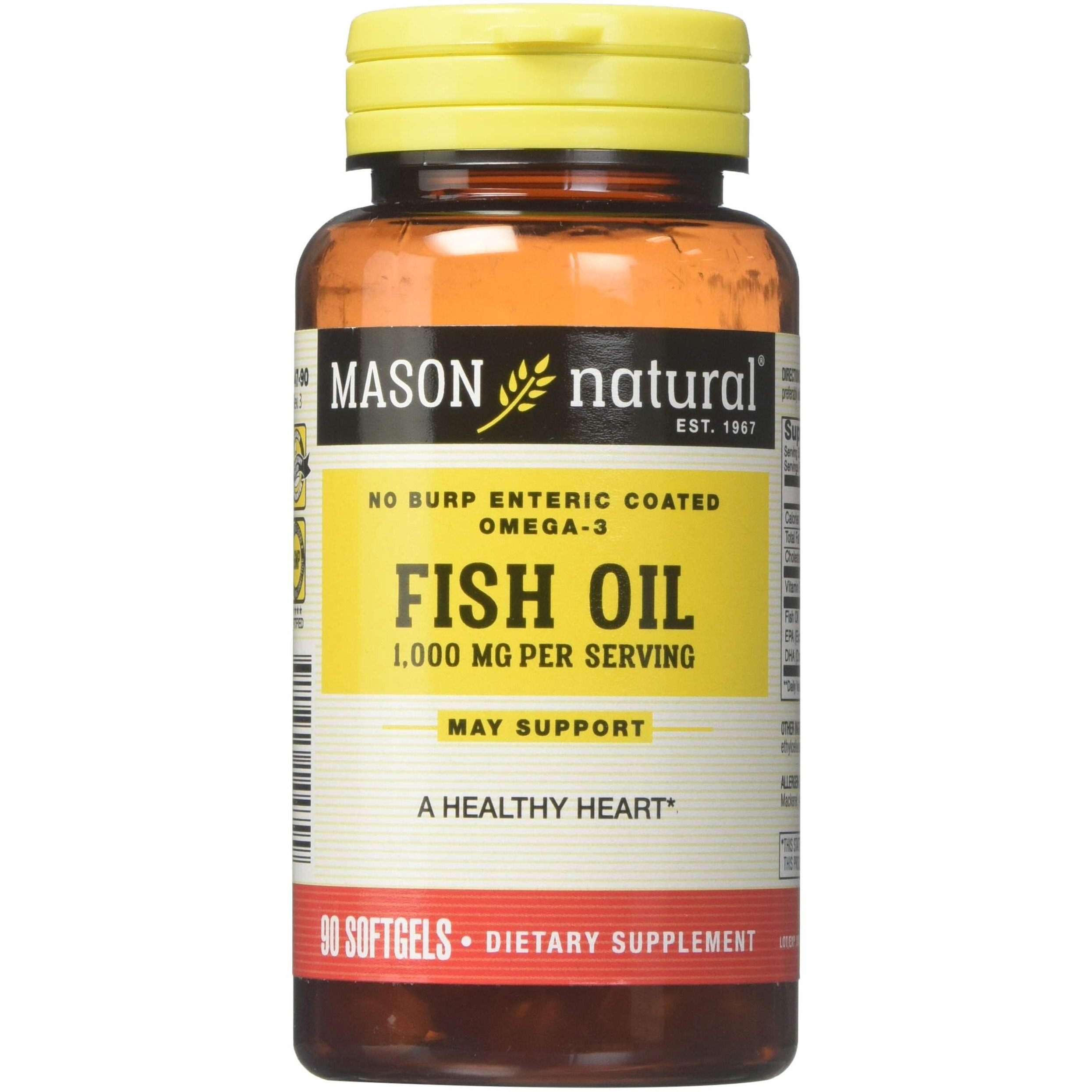 Fish Oil 1000 Mg No Burp Softgel, By Mason Vitamins - 90 Ea