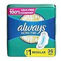 Always Ultra Thin Feminine Pads For Women, Size 1 Regular Absorbency, With Wings, Unscented, 36 Count