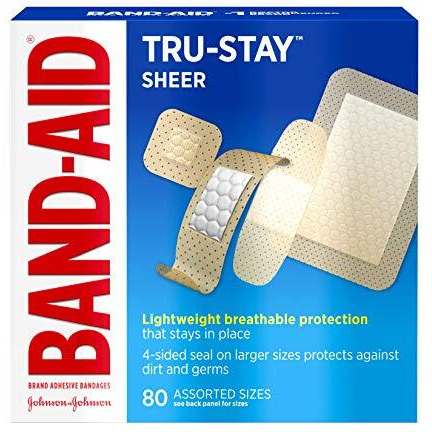 Band-Aid Brand Tru-Stay Sheer Strips Adhesive Bandages for First Aid and Wound Care, Assorted Sizes, 80 ct