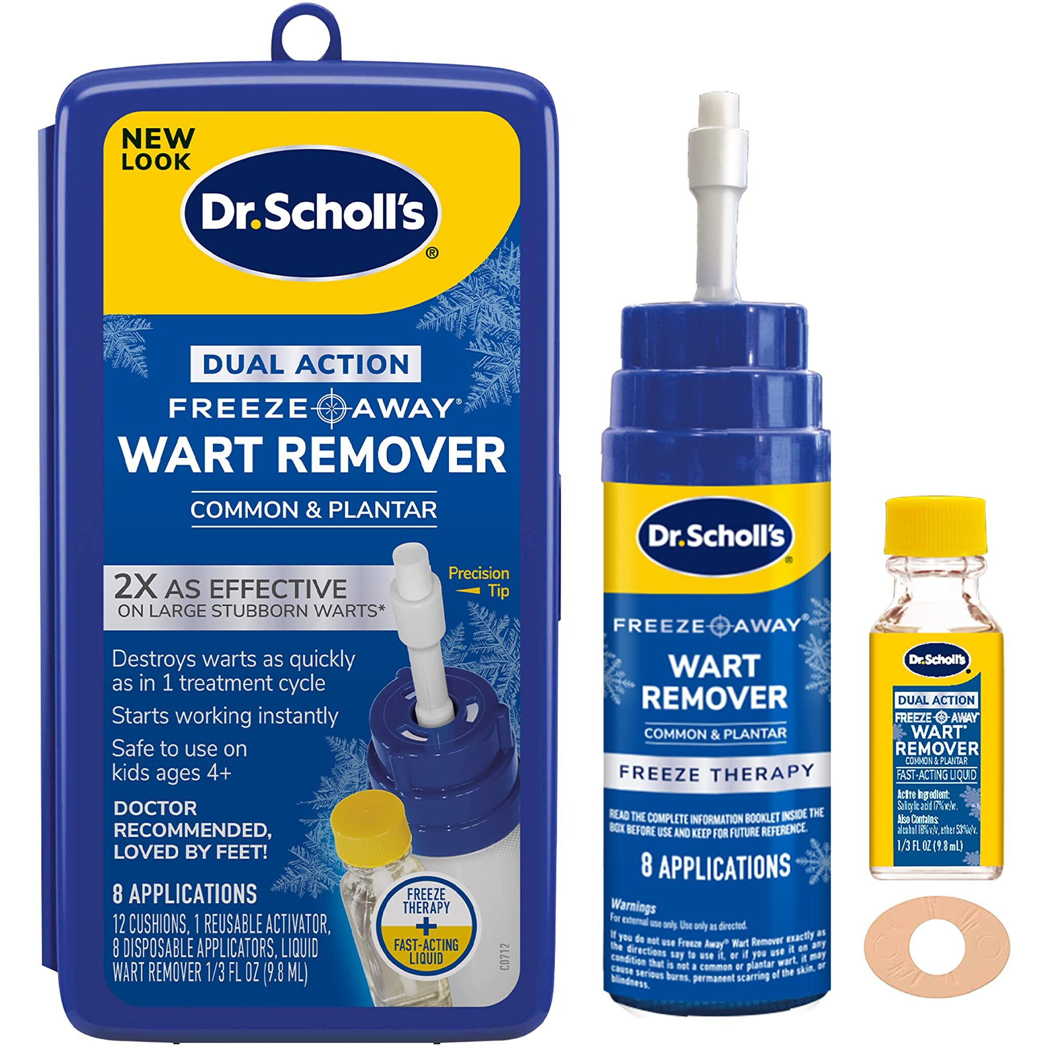 Dr. Scholl's Dual Action Freeze Away WART Remover, 8 Applications // Freeze Therapy + Powerful Fast Acting Salicylic Liquid to Remove Common and Plantar Warts, 0.33 Fl Oz, 1 Count