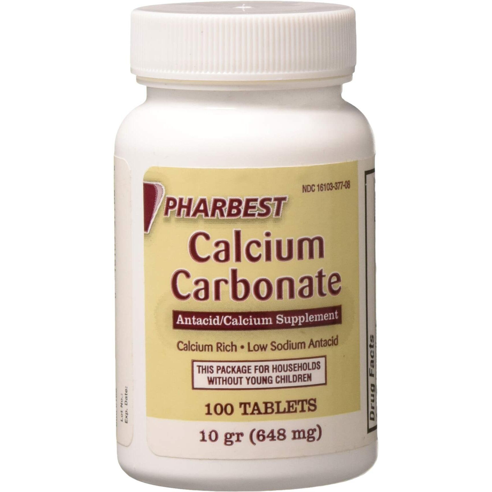 Pharbest Calcium Carbonate Antacid and Calcium Supplement 10 Grains - 100 Tablets by HARBEST