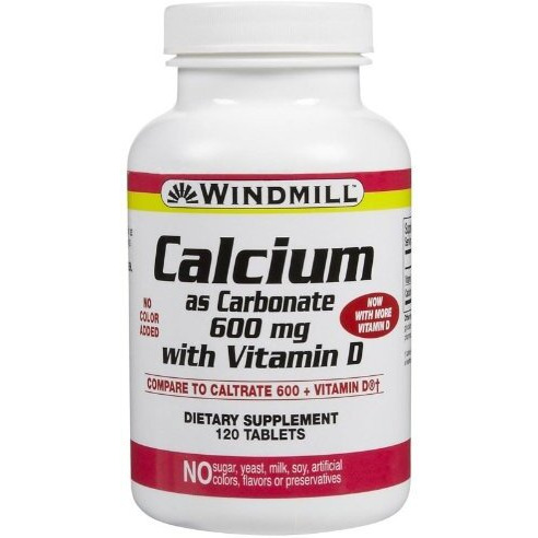 Windmill Calcium Carbonate 600 mg + Vitamin D Tabs, 120 ct