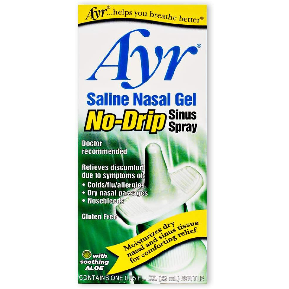 Ayr Saline Nasal Gel No-drip Sinus Spray With Soothing Aloe Vera, 0.75-Ounce Spray Bottles (Pack of 3)