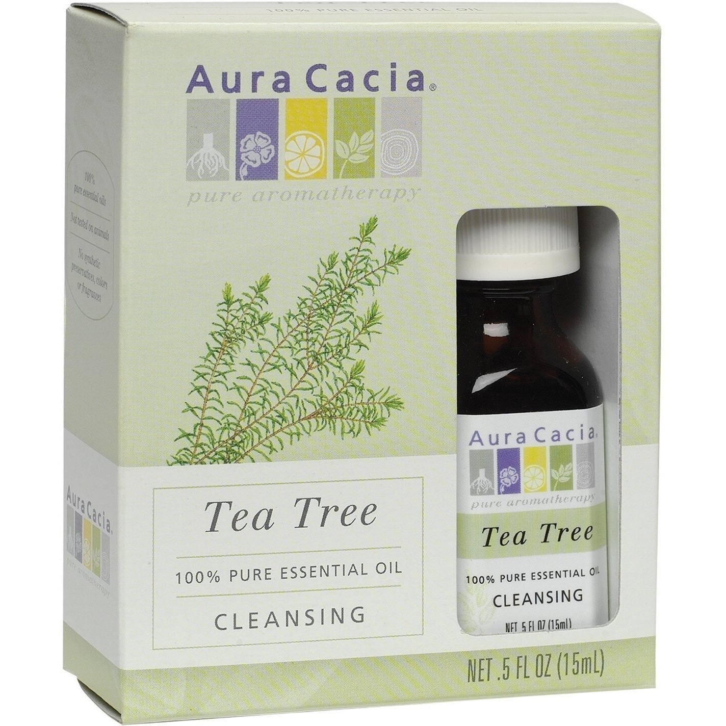 Aura Cacia Tea Tree Cleansing Essential Oil, 0.5 Fluid Ounce Box - 3 per case.