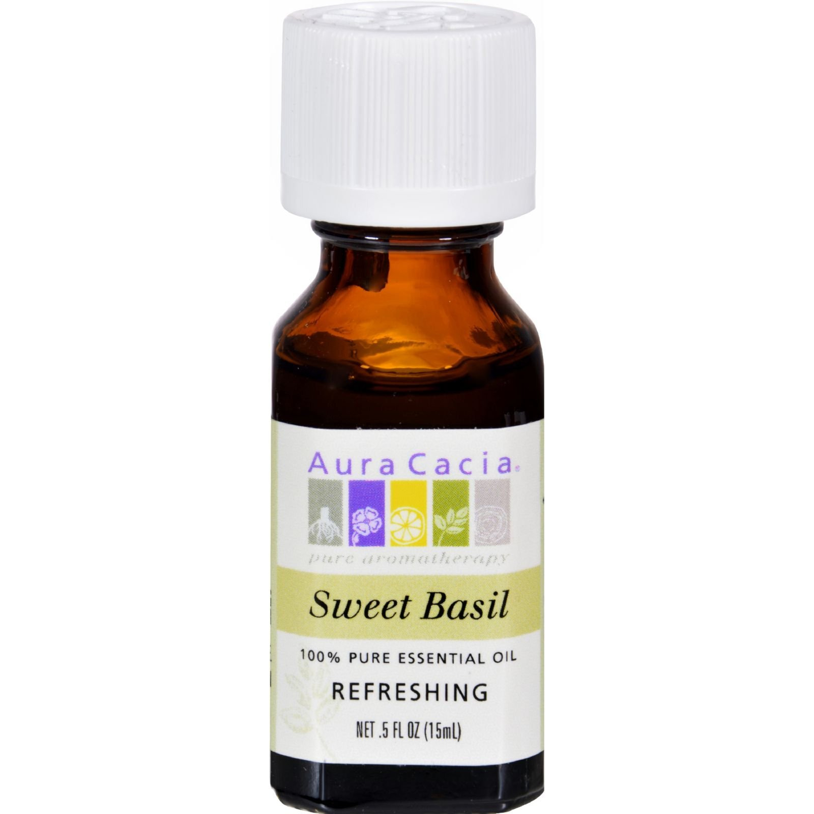 Aura Cacia Pure Aromatherapy 100% Pure Essential Oil, Sweet Basil, Refreshing, 0.5-Ounces (Pack of 2)