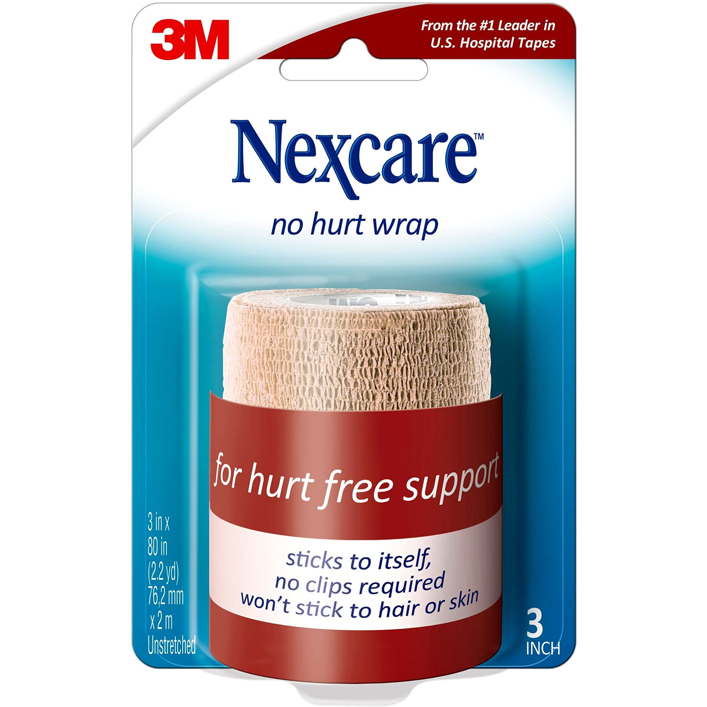 Nexcare No Hurt Wrap, 3 in x 2.2 yd, Unstretched