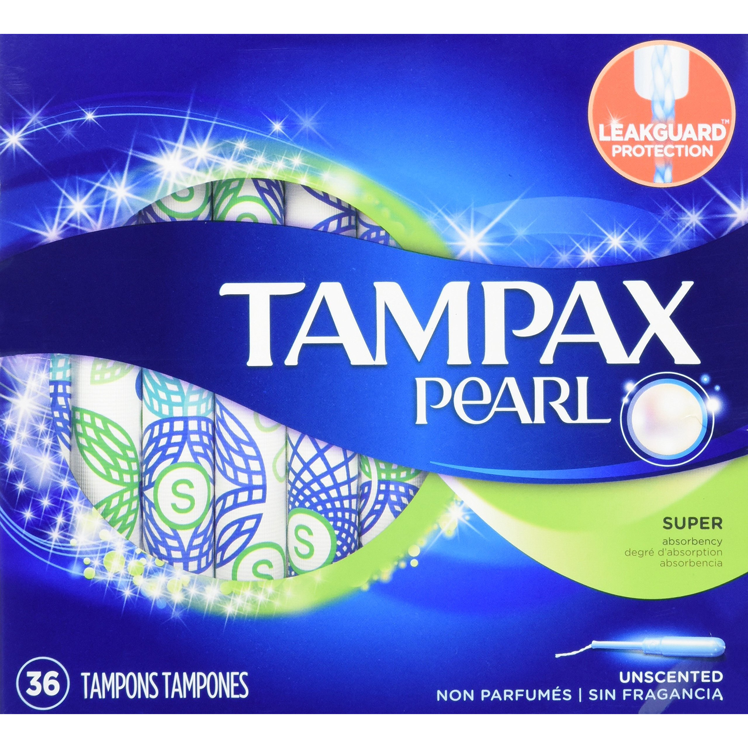 Tampax Pearl Plastic Super Absorbency, Unscented Tampons, 36 Count - Pack of 2 (72 Count Total)