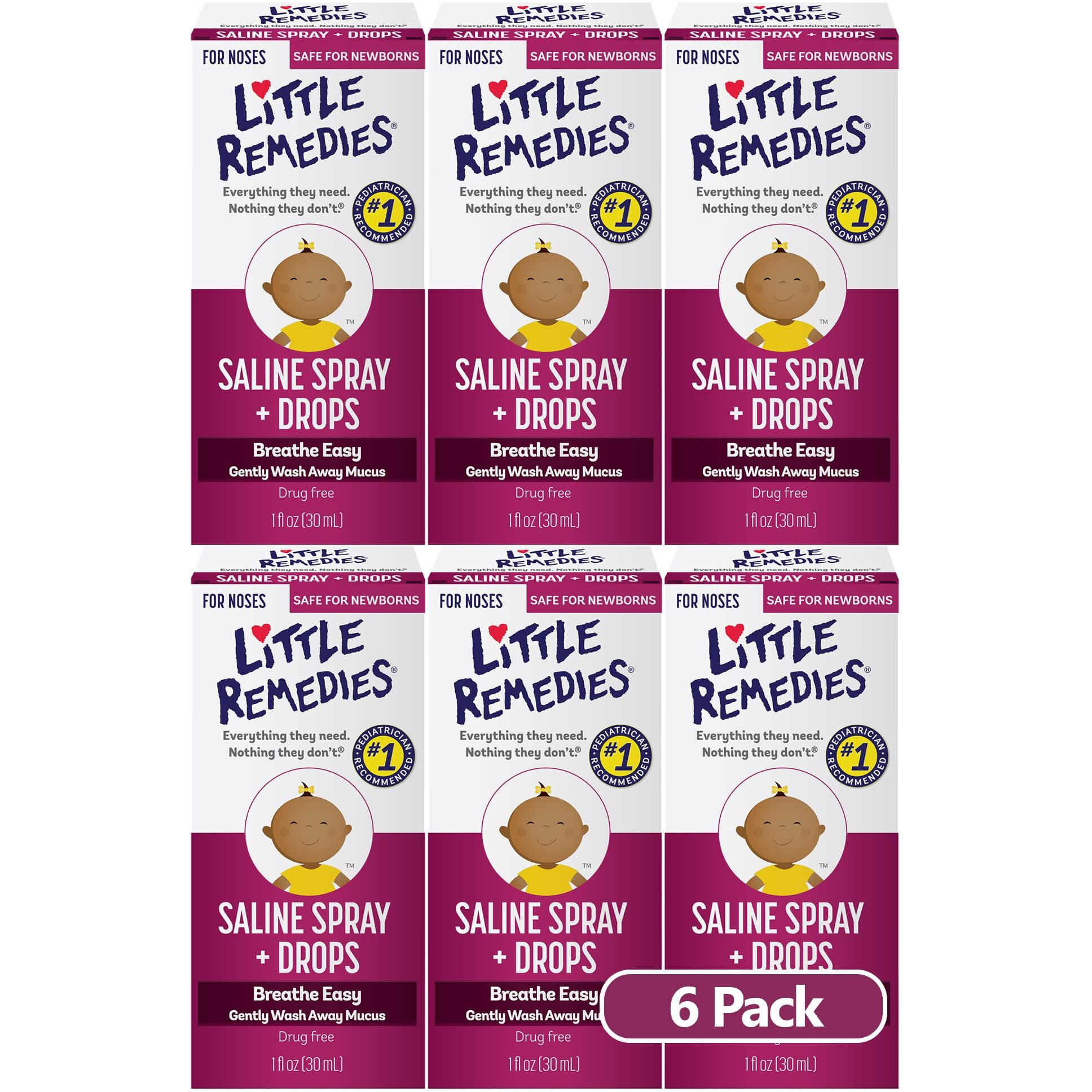Little Remedies Saline Spray and Drops | Safe for Newborns | 1 Fl Oz (Pack of 6)