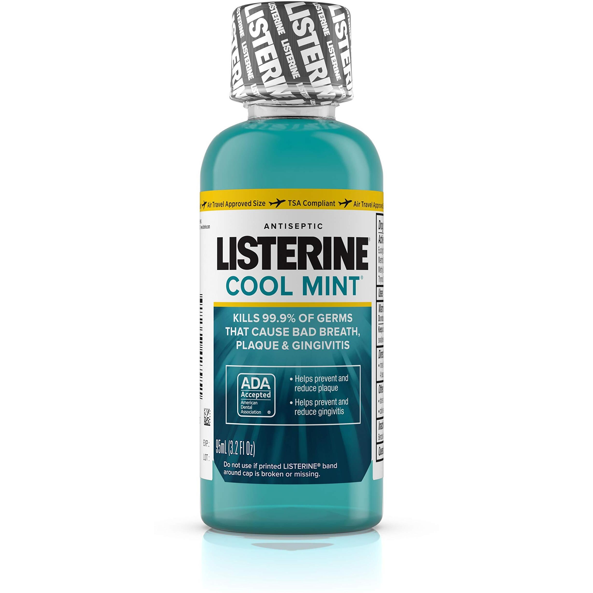 Listerine Cool Mint Antiseptic Mouthwash for Bad Breath, Plaque and Gingivitis, Travel Size, 3.2 oz