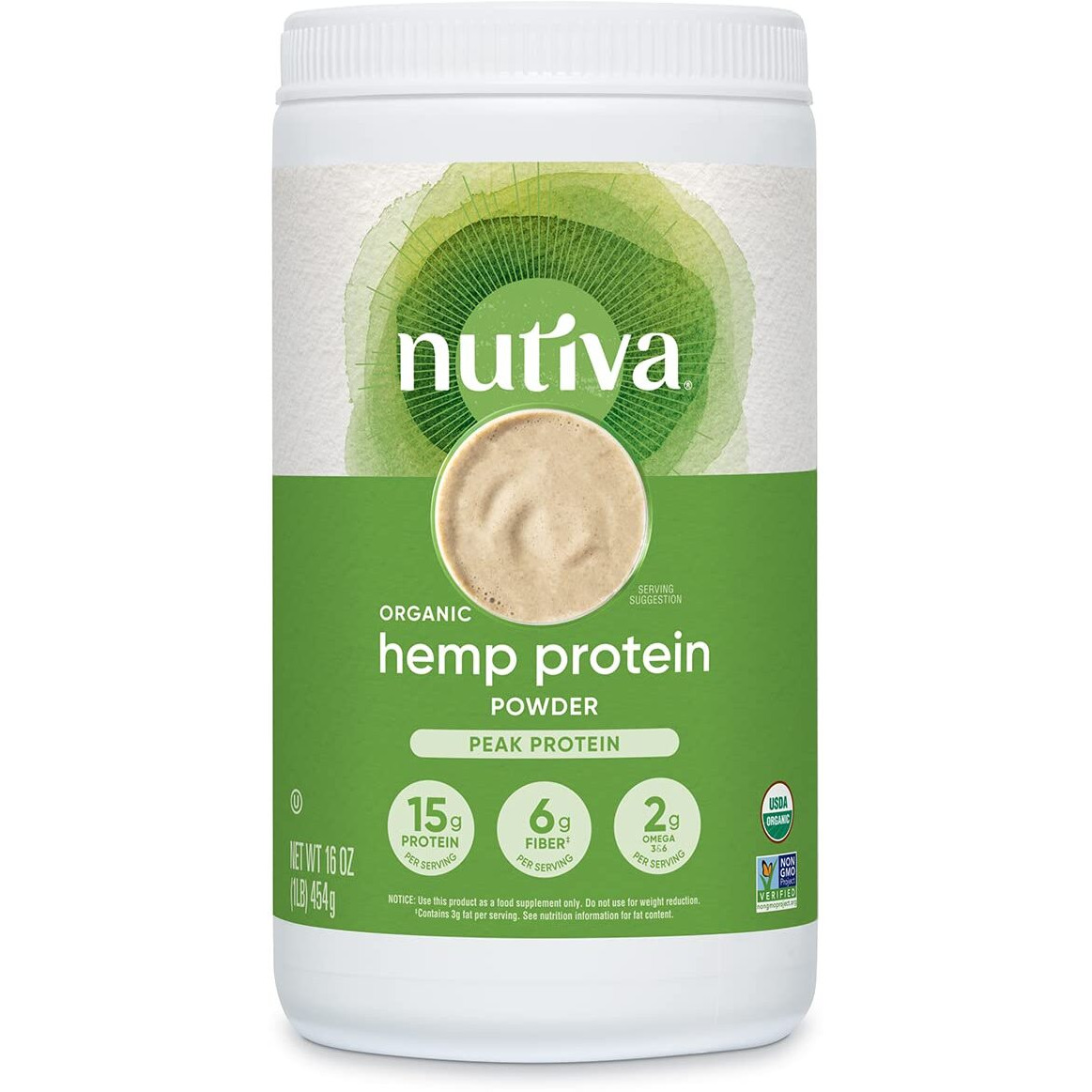 Nutiva Organic Cold-Pressed Raw Hemp Seed Protein Powder, Peak Protein, 16 Ounce, USDA Organic, Non-GMO, Whole 30 Approved, Vegan, Gluten-Free & Keto, Plant Protein with Essential Amino Acids