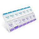 EZY DOSE Push Button (7-Day) Pill Case, Medicine Planner, Vitamin Organizer, 2 Times a Day AM/PM, Large Compartments, Arthritis Friendly, Clear Lids, Purple/Blue