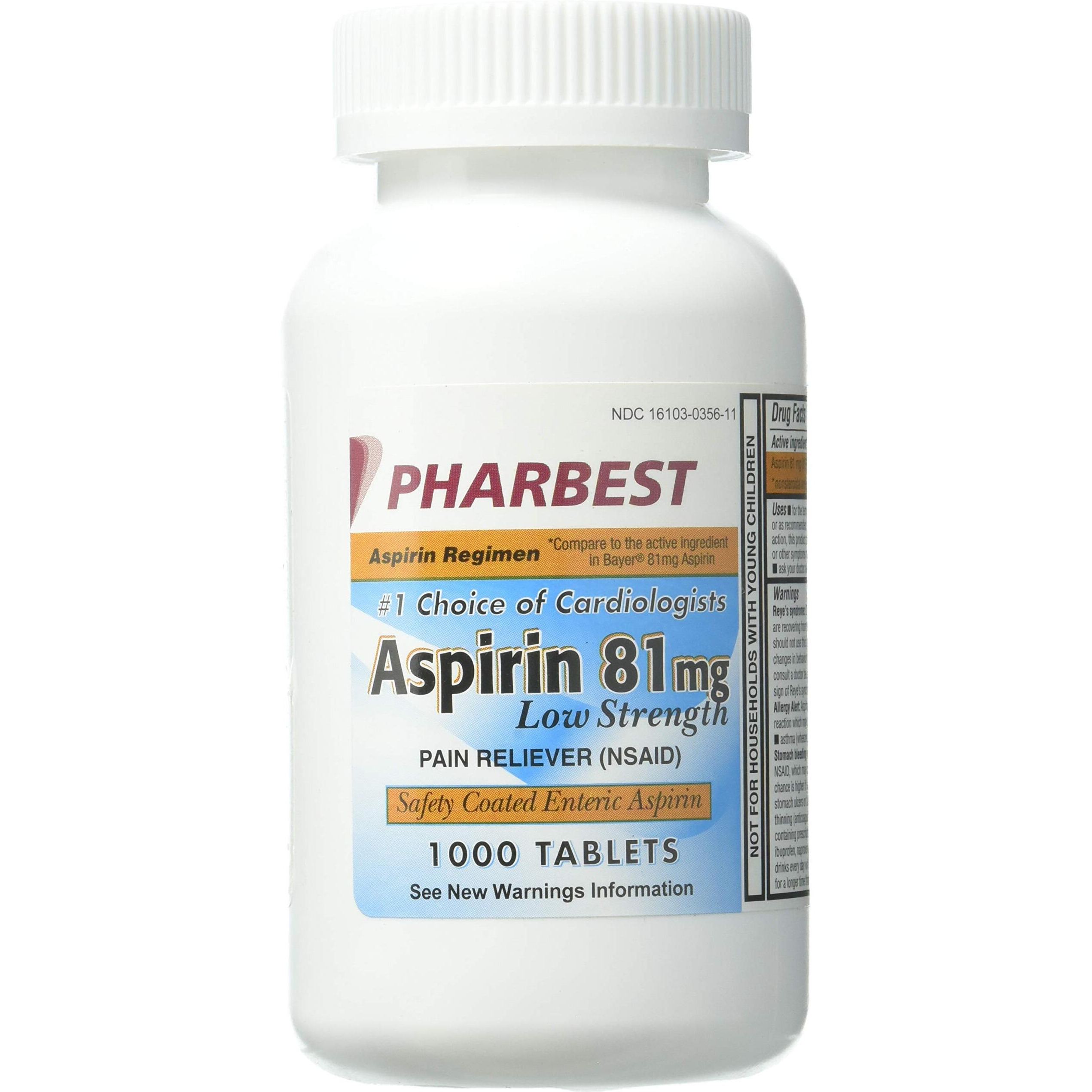 PHARBEST Aspirin 81mg - 1000 Tablets