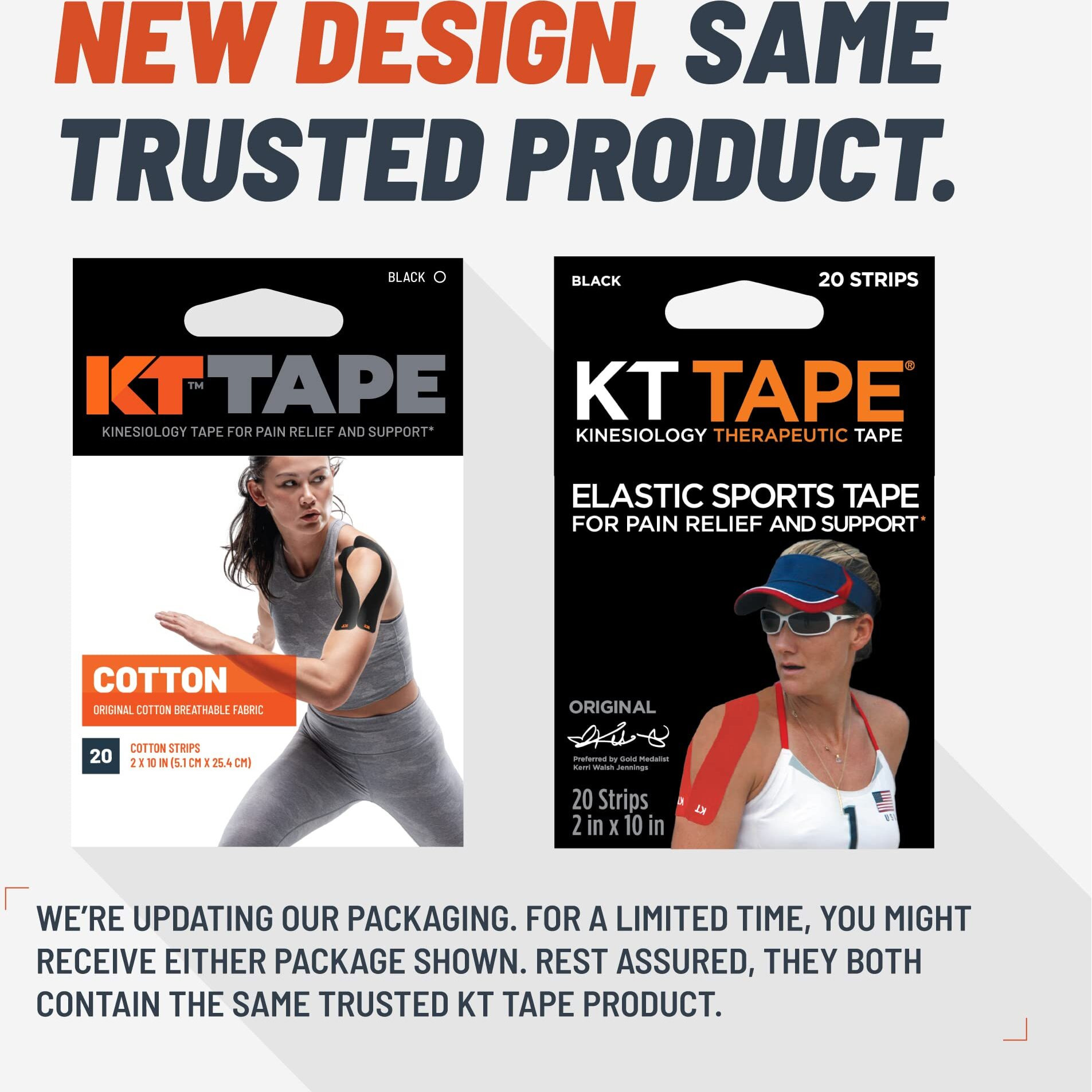 KT Tape, Original Cotton, Elastic Kinesiology Athletic Tape, 20 Count, 10 Precut Strips, Black