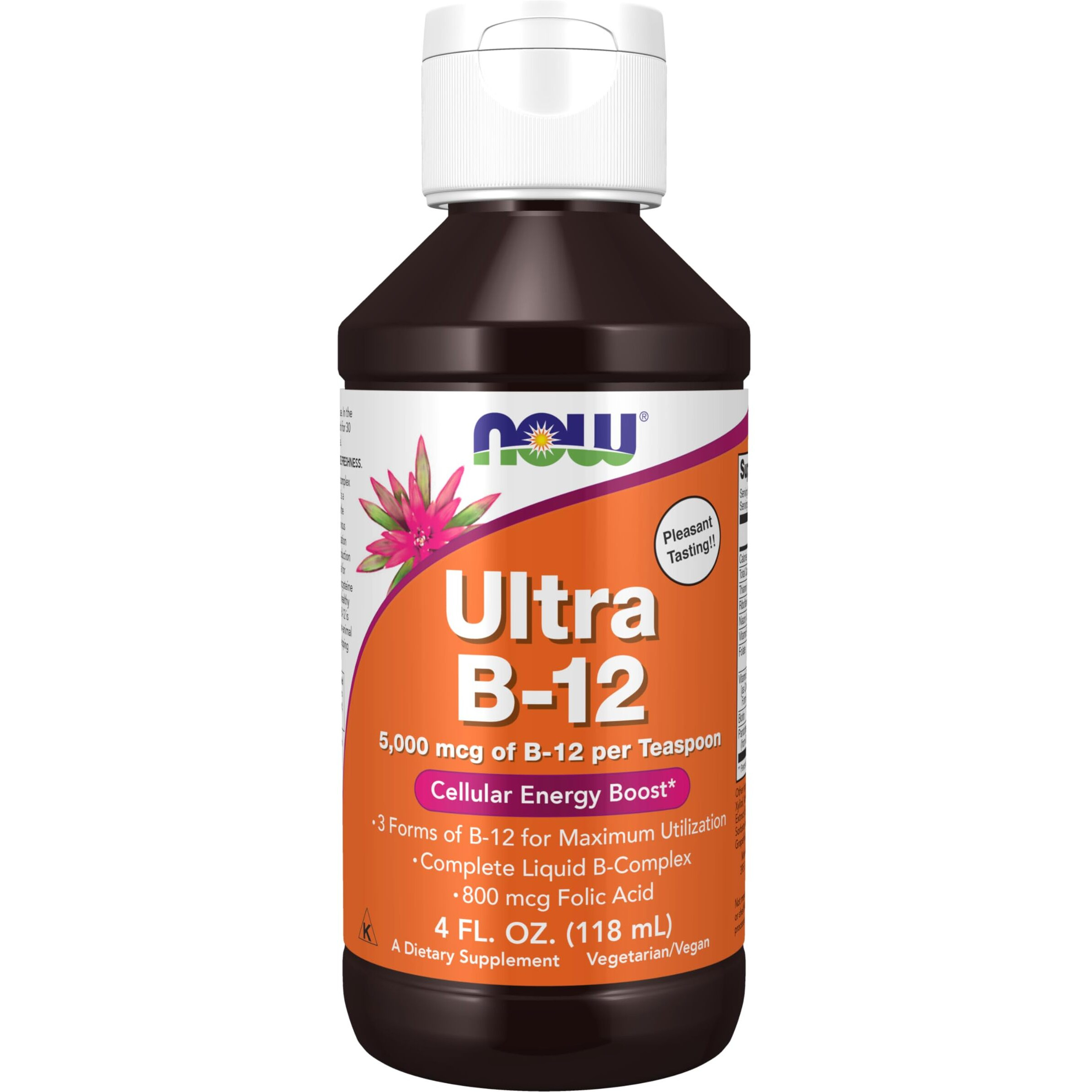 NOW Supplements, Ultra B-12, Liquid, 800 mcg Folic Acid, Cellular Energy Production*, 4-Ounce