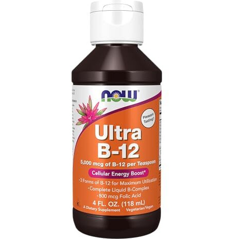 NOW Supplements, Ultra B-12, Liquid, 800 mcg Folic Acid, Cellular Energy Production*, 4-Ounce