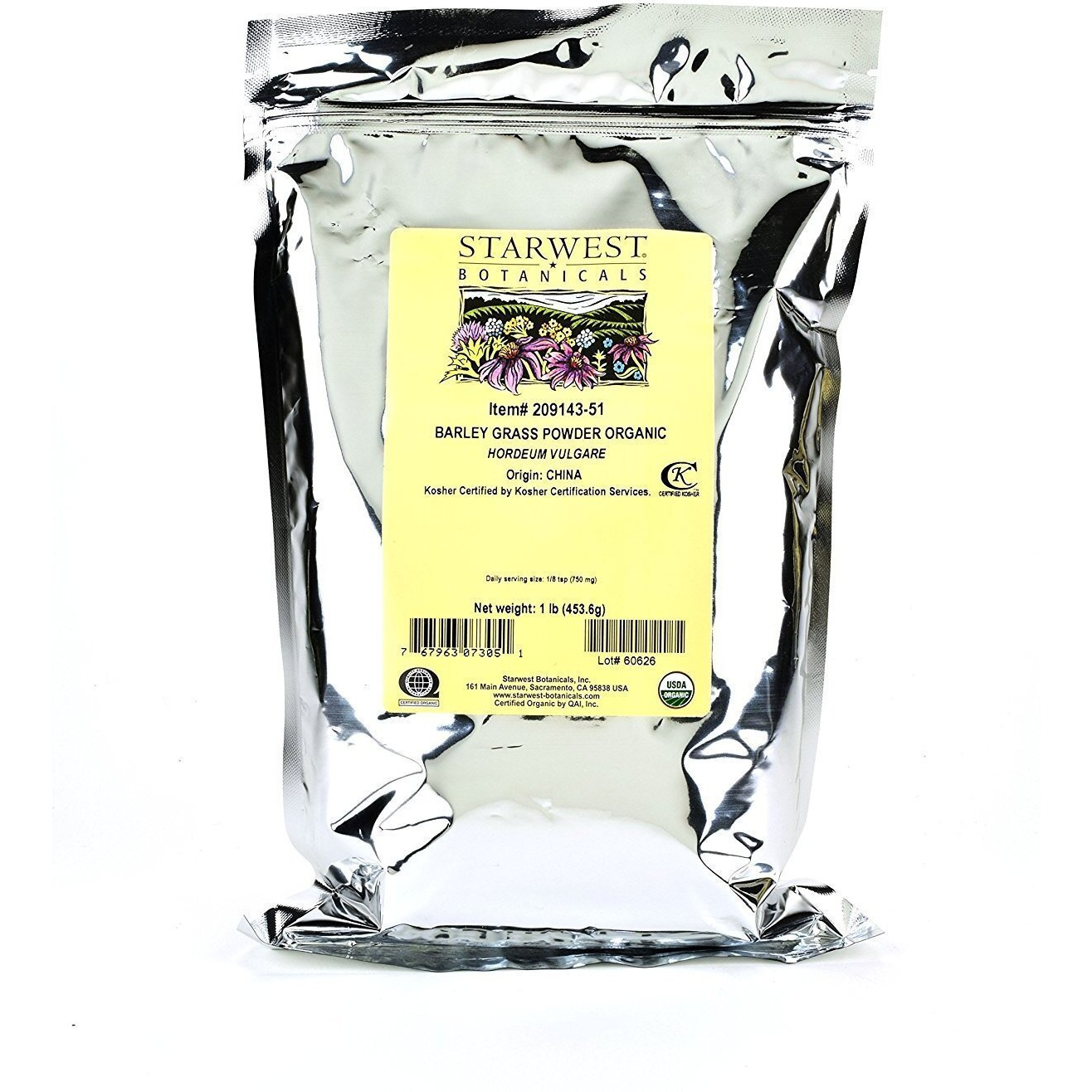 Starwest Botanicals Organic Barley Grass Powder Bag, 1 Pound
