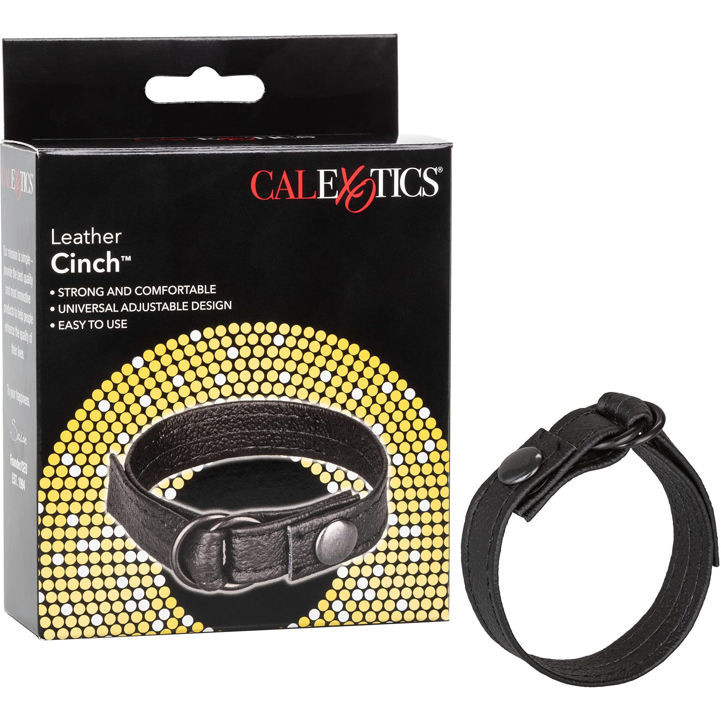 Leather Cinch Adjustable Cockring With Snap Release Black(D0102H7XRLV.)