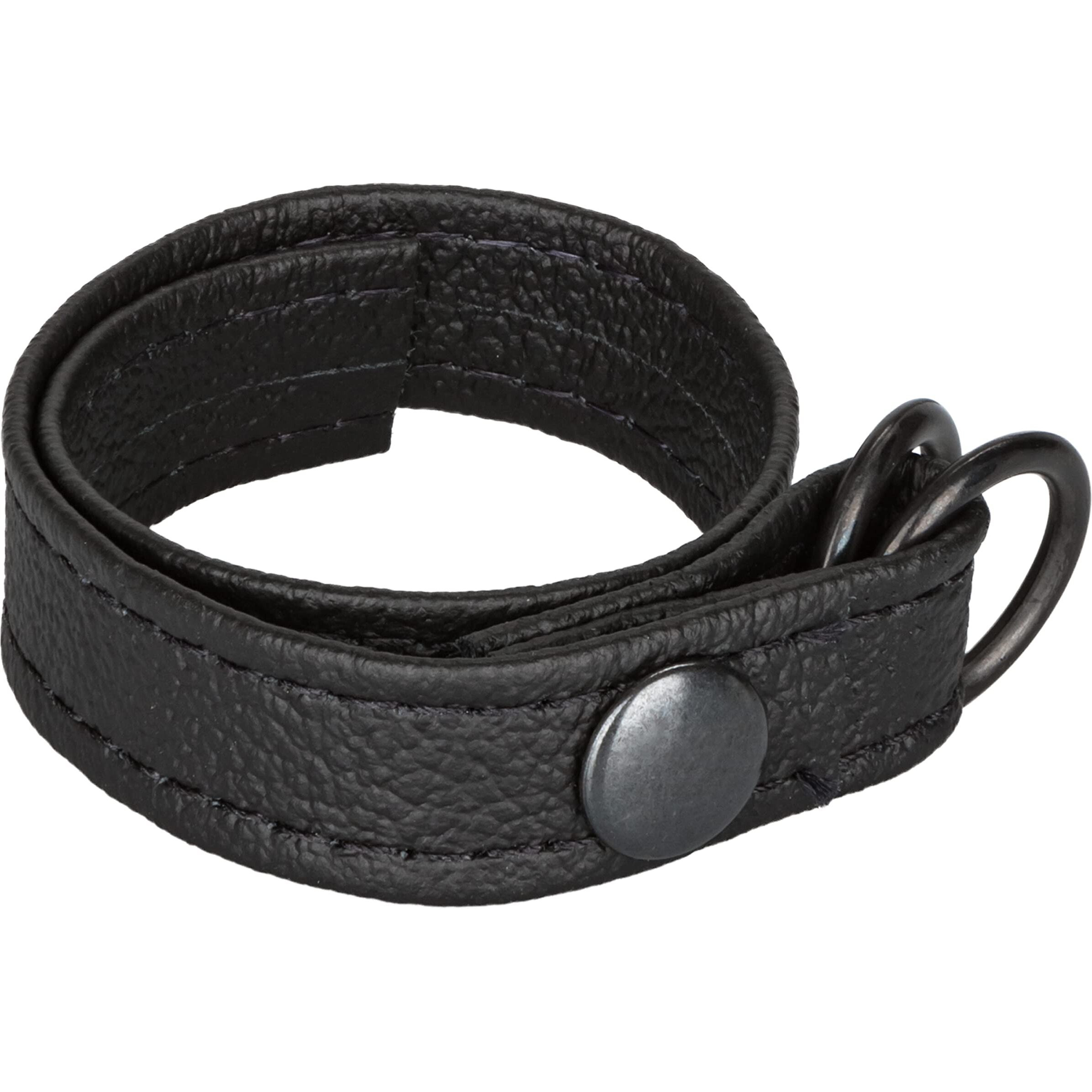 Leather Cinch Adjustable Cockring With Snap Release Black(D0102H7XRLV.)
