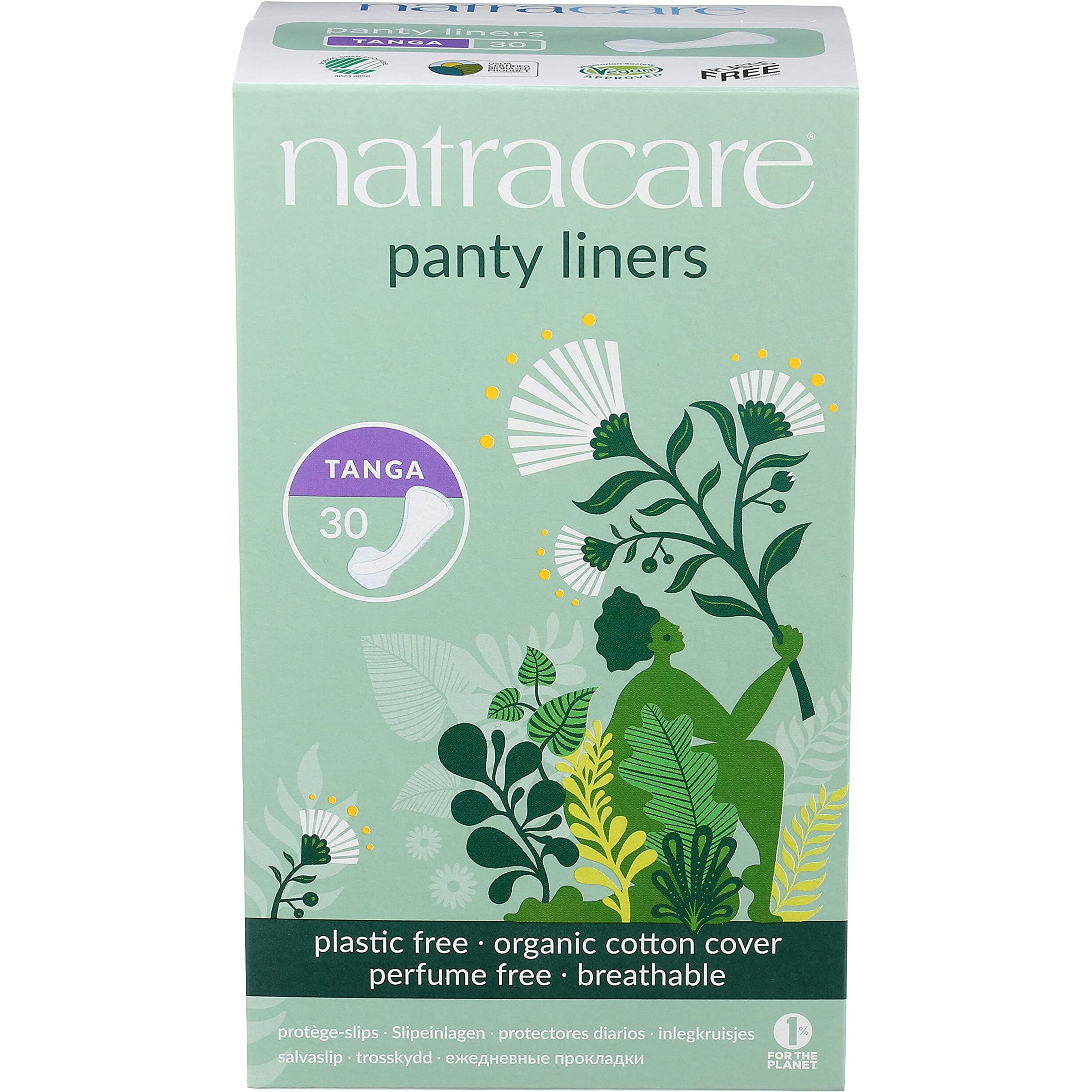 Natracare Natural Organic Thong Style Panty Liners, Made with Certified Organic Cotton, Ecologically Certified Cellulose Pulp and Plant Starch (1 Pack, 30 Liners Total)