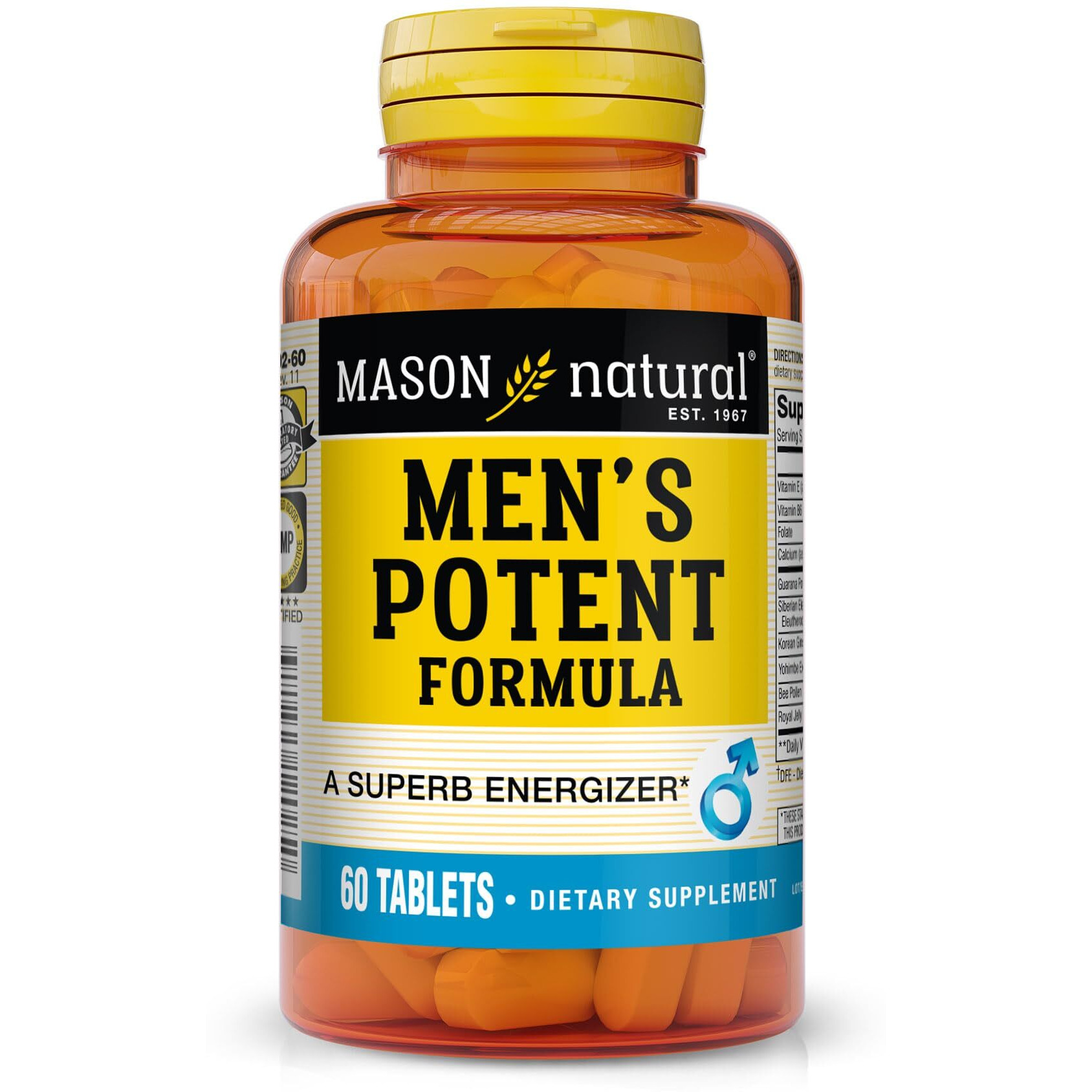 MASON NATURAL Men's Potent Formula - Supports Energy and Performance, Improved, Endurance, Stamina and Vitality, Herbal Complex Supplement, 60 Tablets