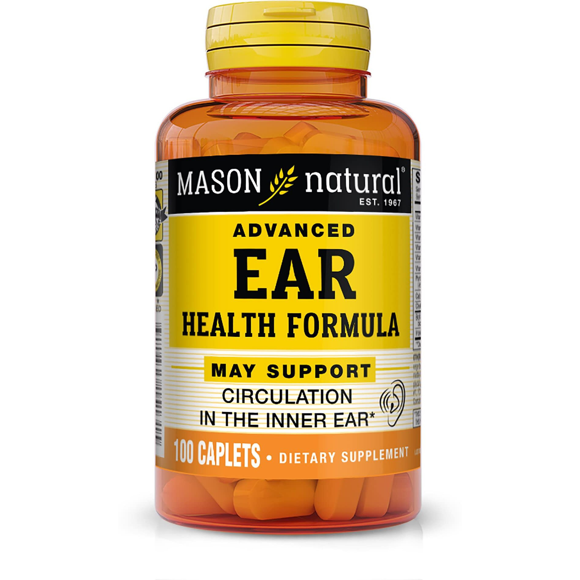 MASON NATURAL Advanced Ear Health Formula - Supports Healthy Circulation in The Inner Ear, Ringing Ears Relief, 100 Caplets