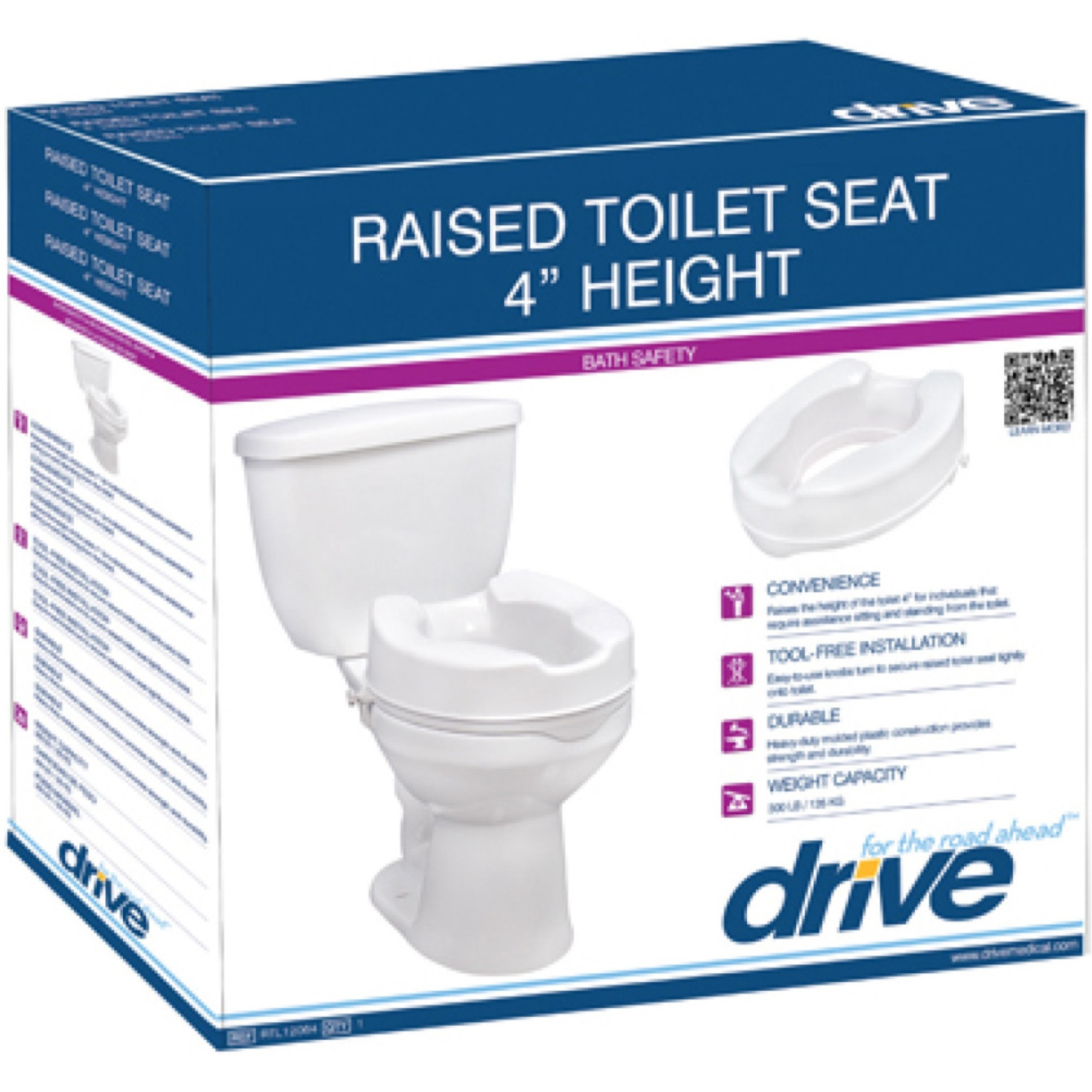Drive Medical Raised Toilet Seat with Lock, White, 4"