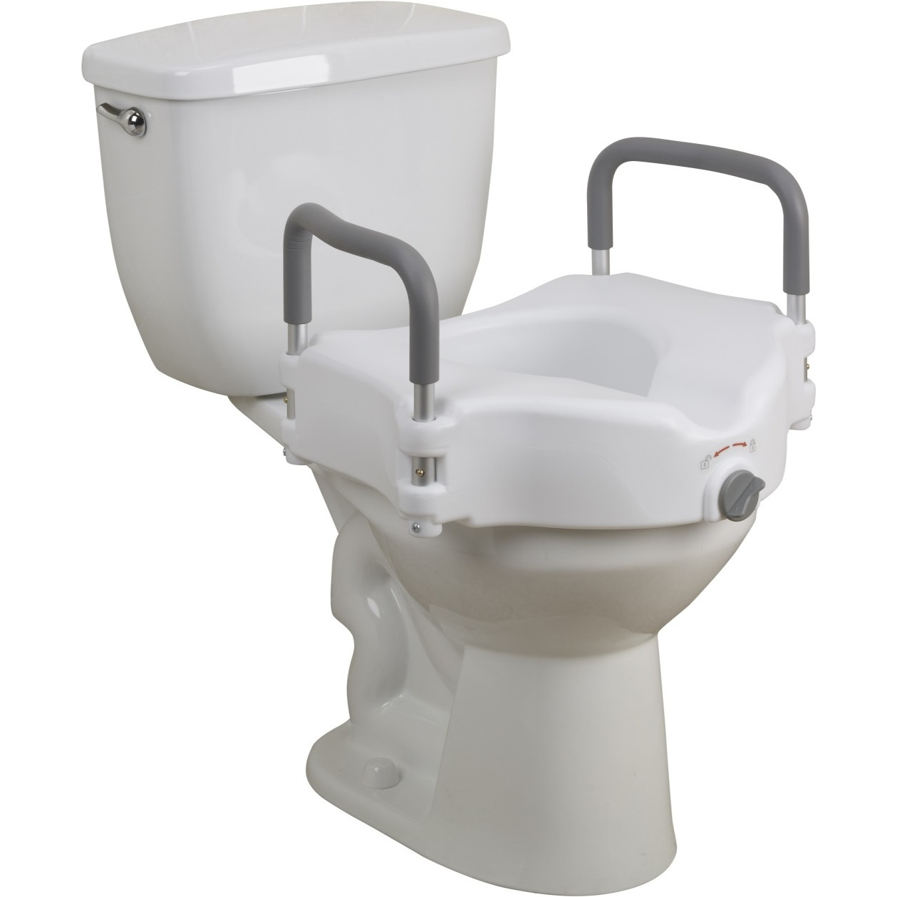 Elevated Raised Toilet Seat with Removable Padded Arms, Standard Seat