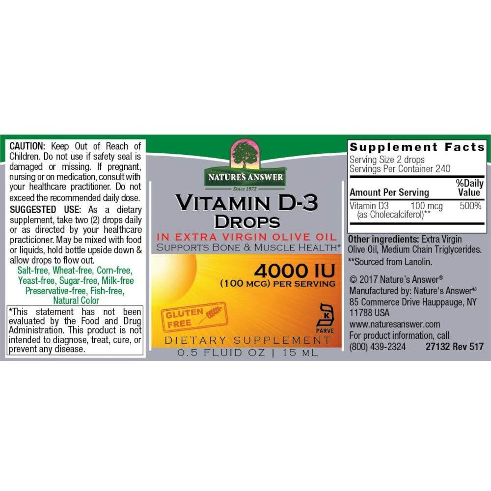 Natures Answer - Vitamin D-3 Drops - 4000 Iu - 05 Fl Oz(D0102H5W1RT)