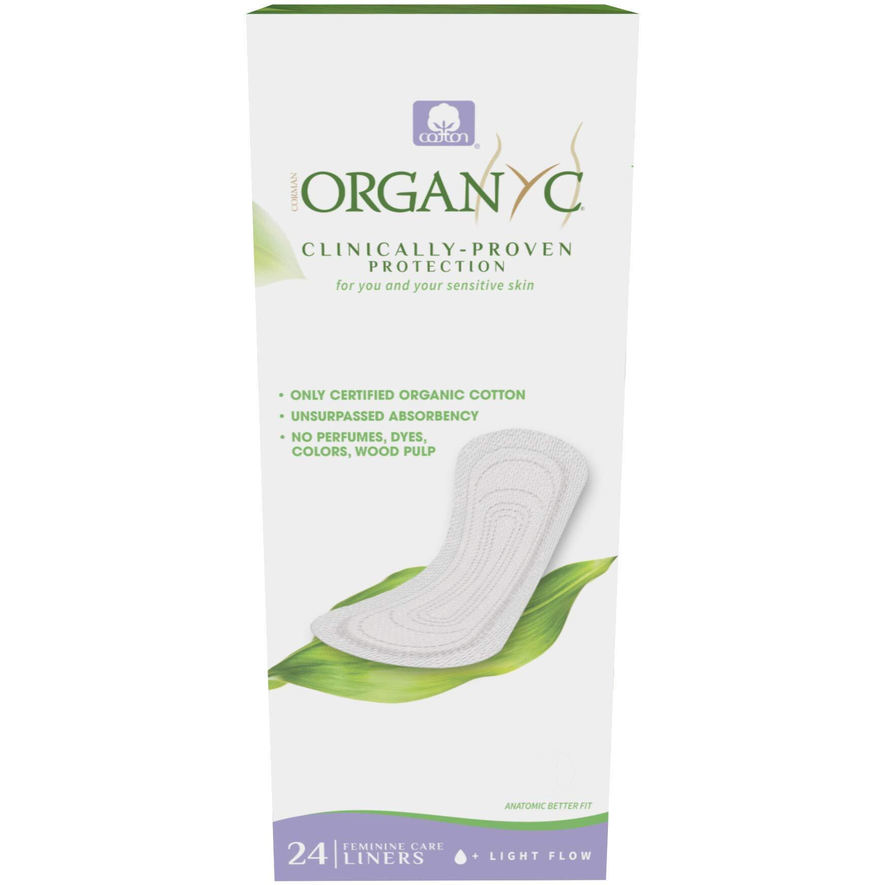 ORGANYC Hypoallergenic 100% Organic Cotton Panty Liners, flat, 24-count Boxes (Pack of 2)