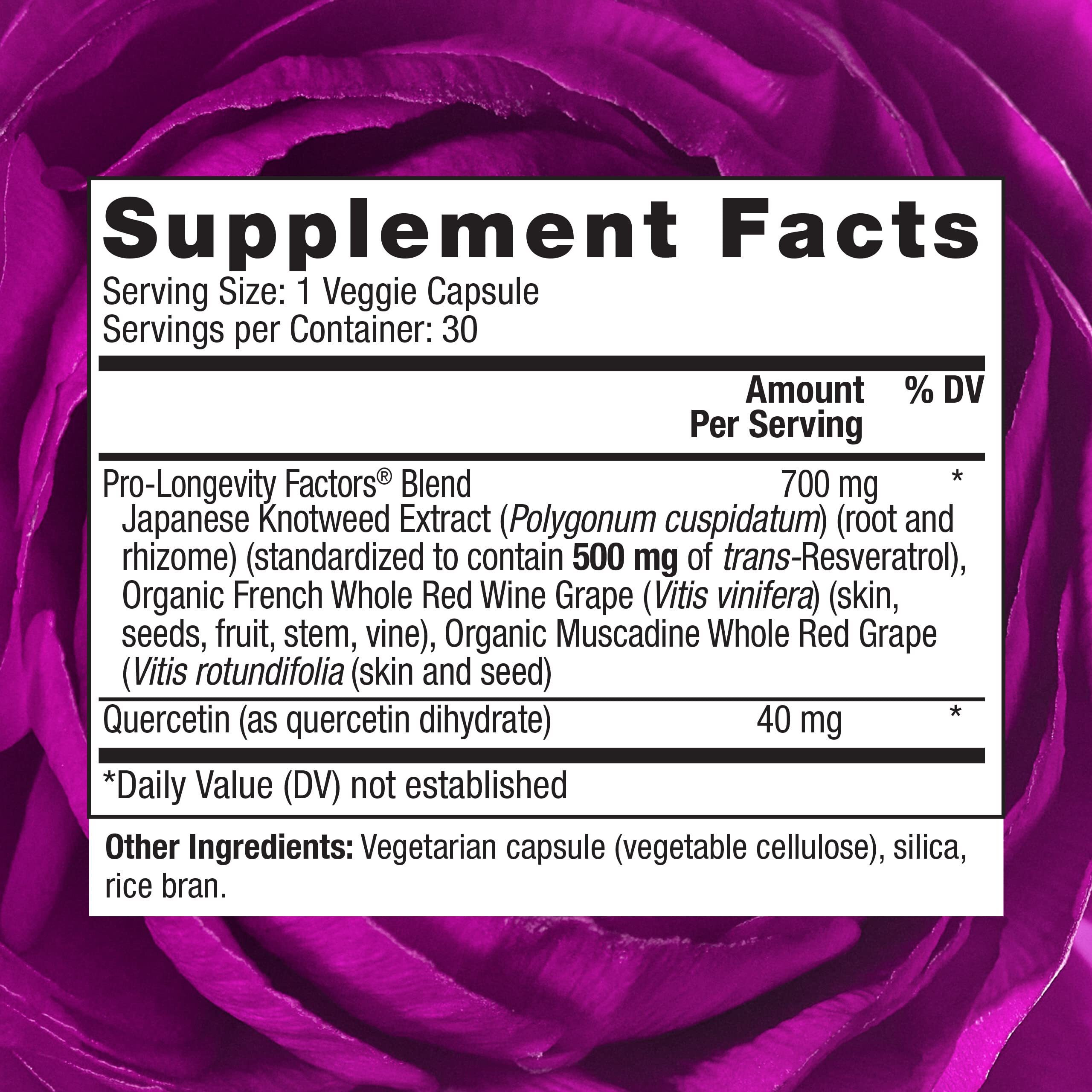 Reserveage Nutrition - Supplement Resveratrol 500 Milligrams - 1 Each-30 Vegetarian Capsules