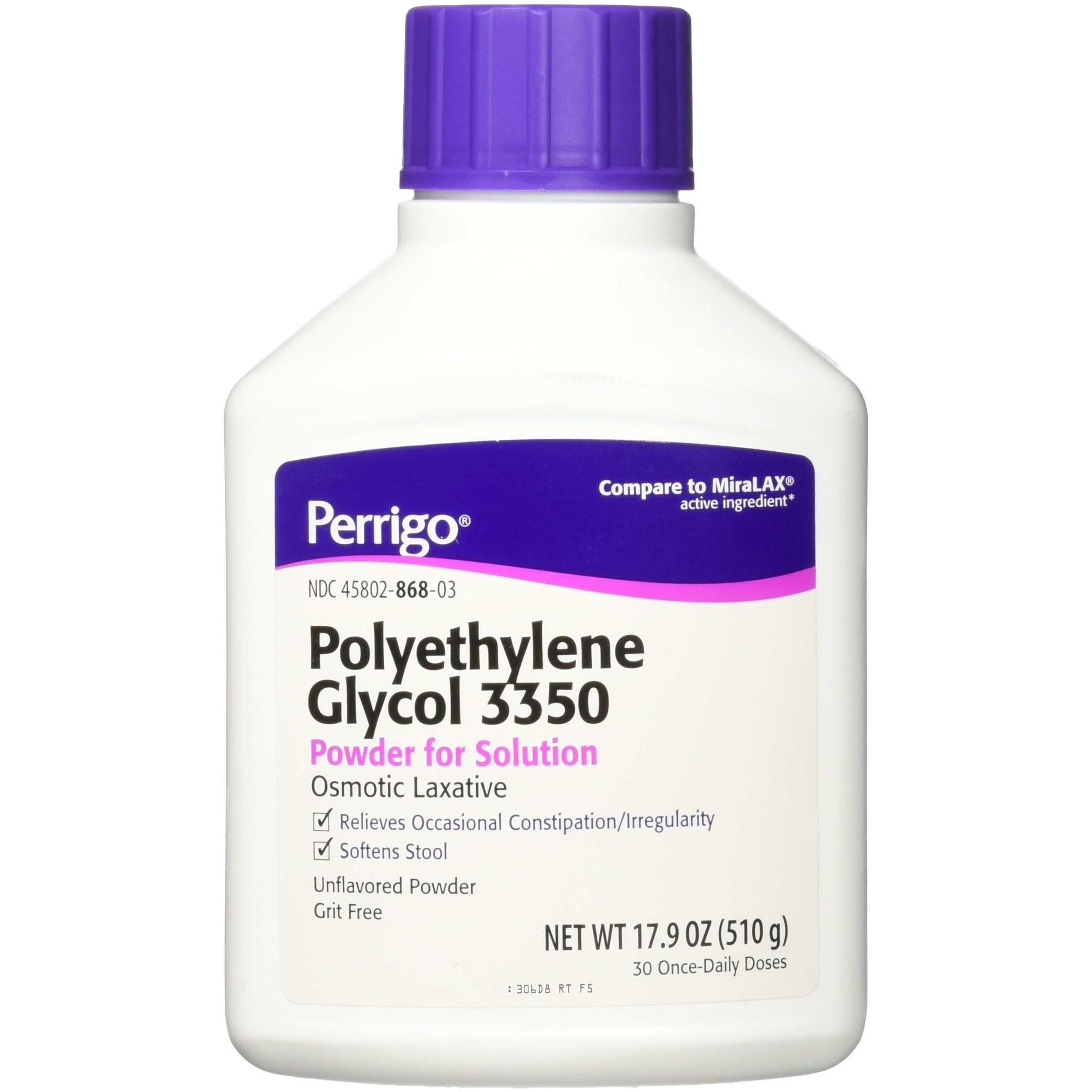 Perrigo Polyethylene Glycol 3350 17.9 Oz (510gm) Powder (Compare to Miralax)