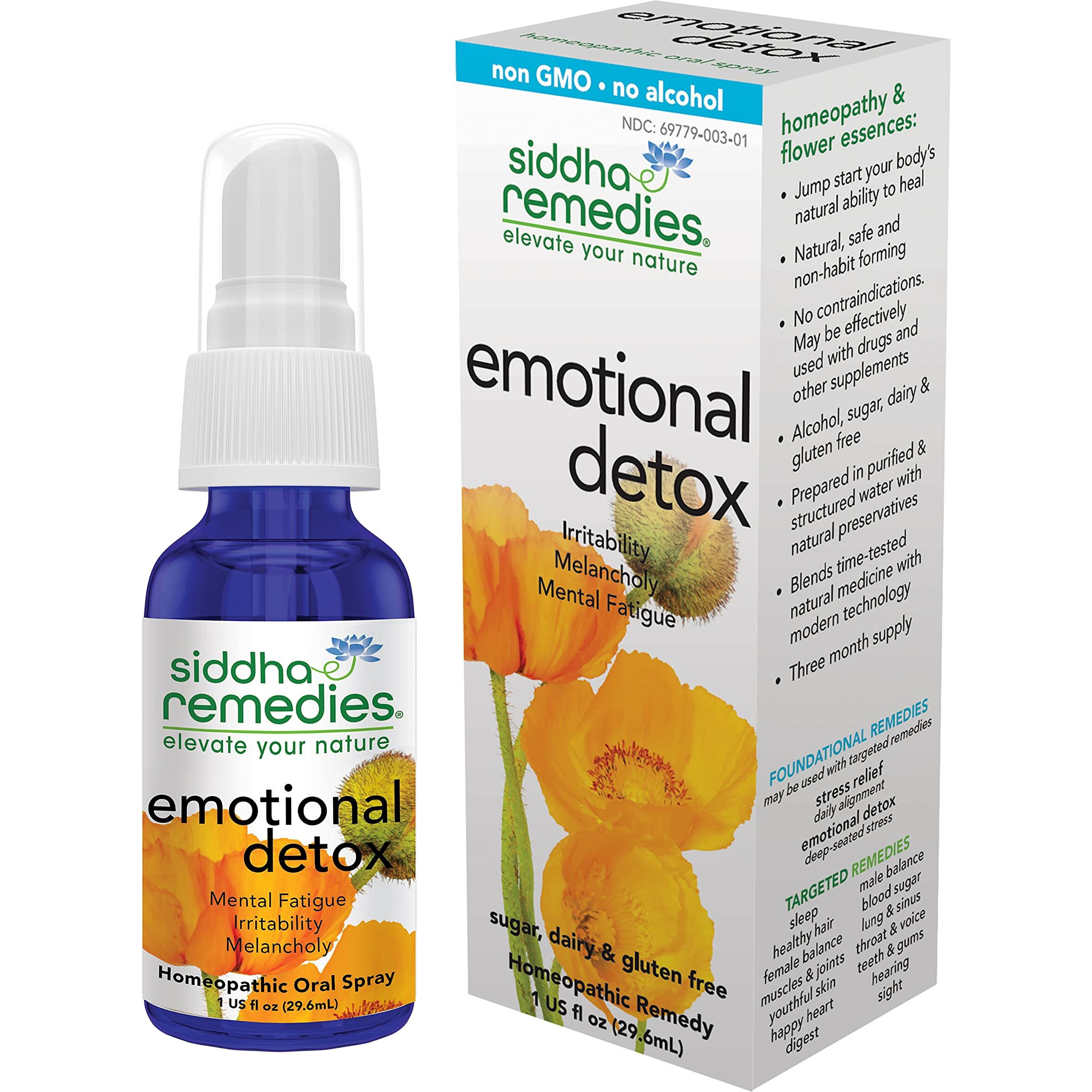 Siddha Remedies Emotional Detox Homeopathic Oral Spray for Melancholy, Irritability & Mental Fatigue | 100% Natural Homeopathic Medicine Remedy with 12 Flower Essences for Cleansing Mind