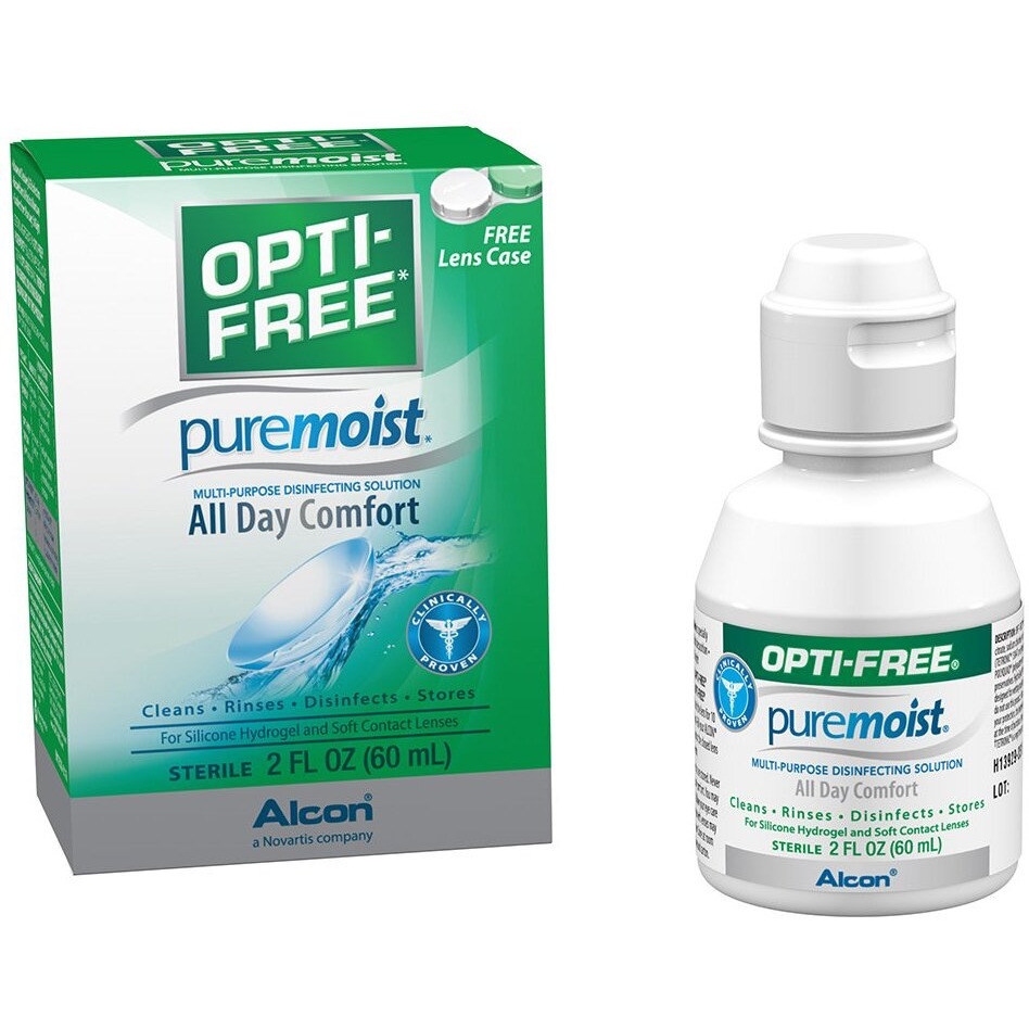 Opti-Free Puremoist Multi-Purpose Disinfecting Solution with Lens Case, (Packaging may vary), 2 Fl Oz (Pack of 1)