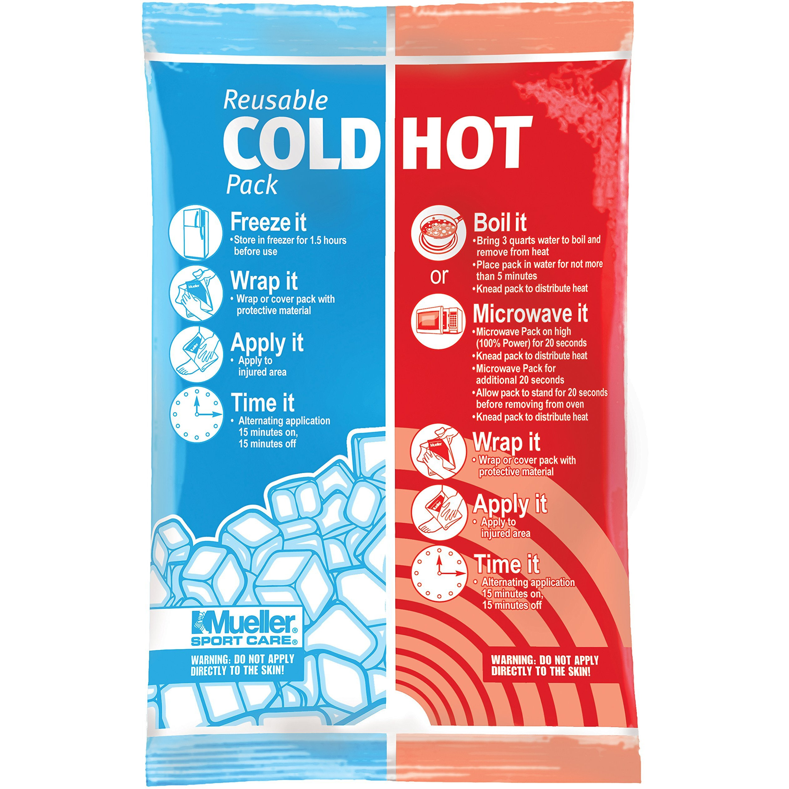 MUELLER Sports Medicine Reusable Hot/Cold Pack, Boil, Microwave, or Freeze, Ideal for Treatment of Minor scrapes, Bruises, Aches, Sprains, and Headaches, Heat/Cold Compression Therapy, 6" x 9"
