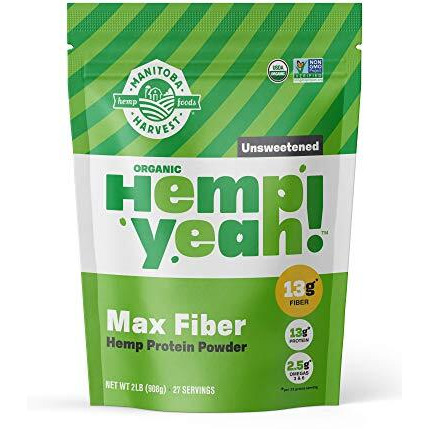 Manitoba Harvest Hemp Yeah Organic Max Fiber Protein Powder, Unsweetened, 32oz with 13g of Fiber, 13g Protein and 2.5g Omegas 3&6 per Serving, Keto-Friendly, Preservative Free, Non-GMO