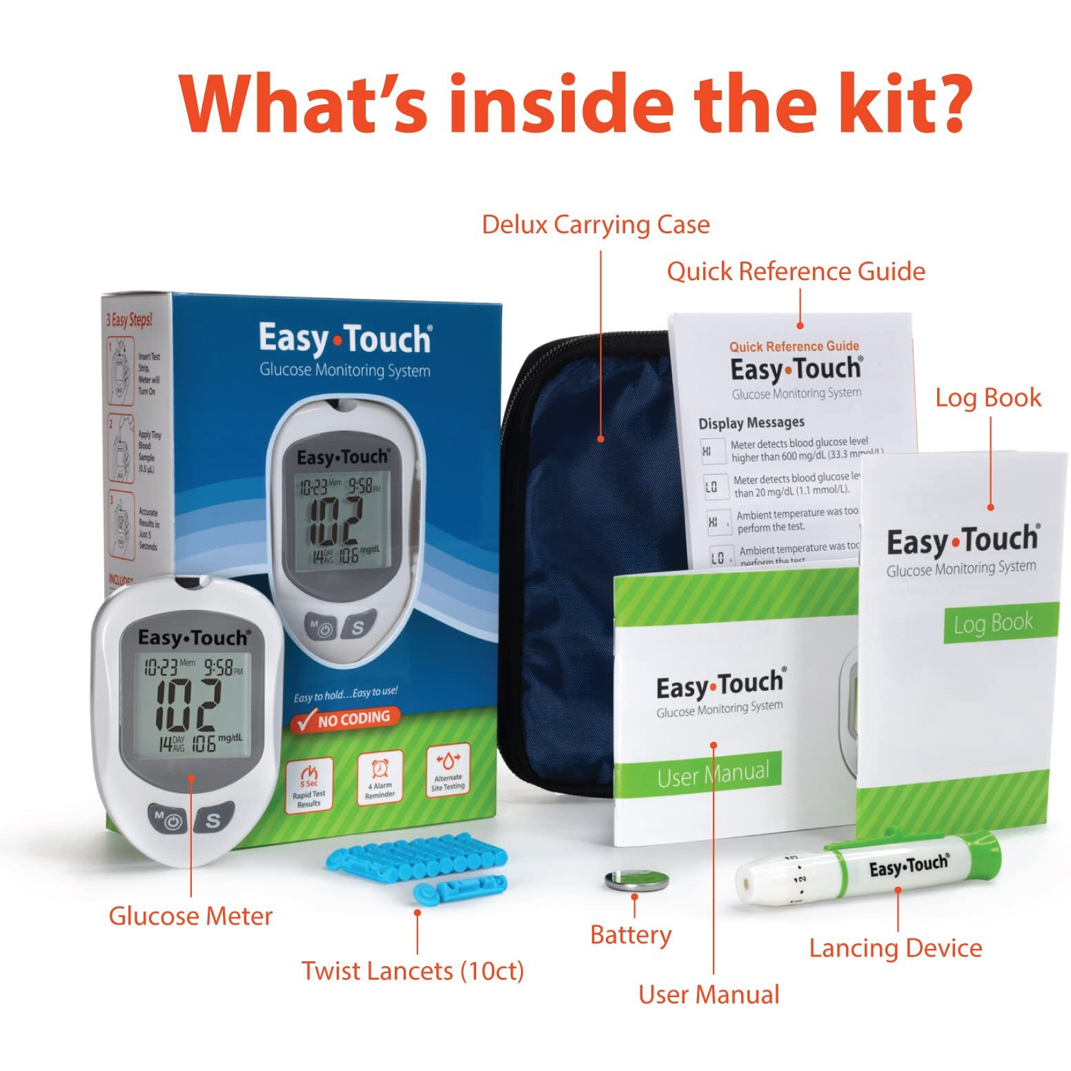 EasyTouch Glucose Monitoring System with 1 Meter, 10 Twist Lancets, 1 Lancing Device