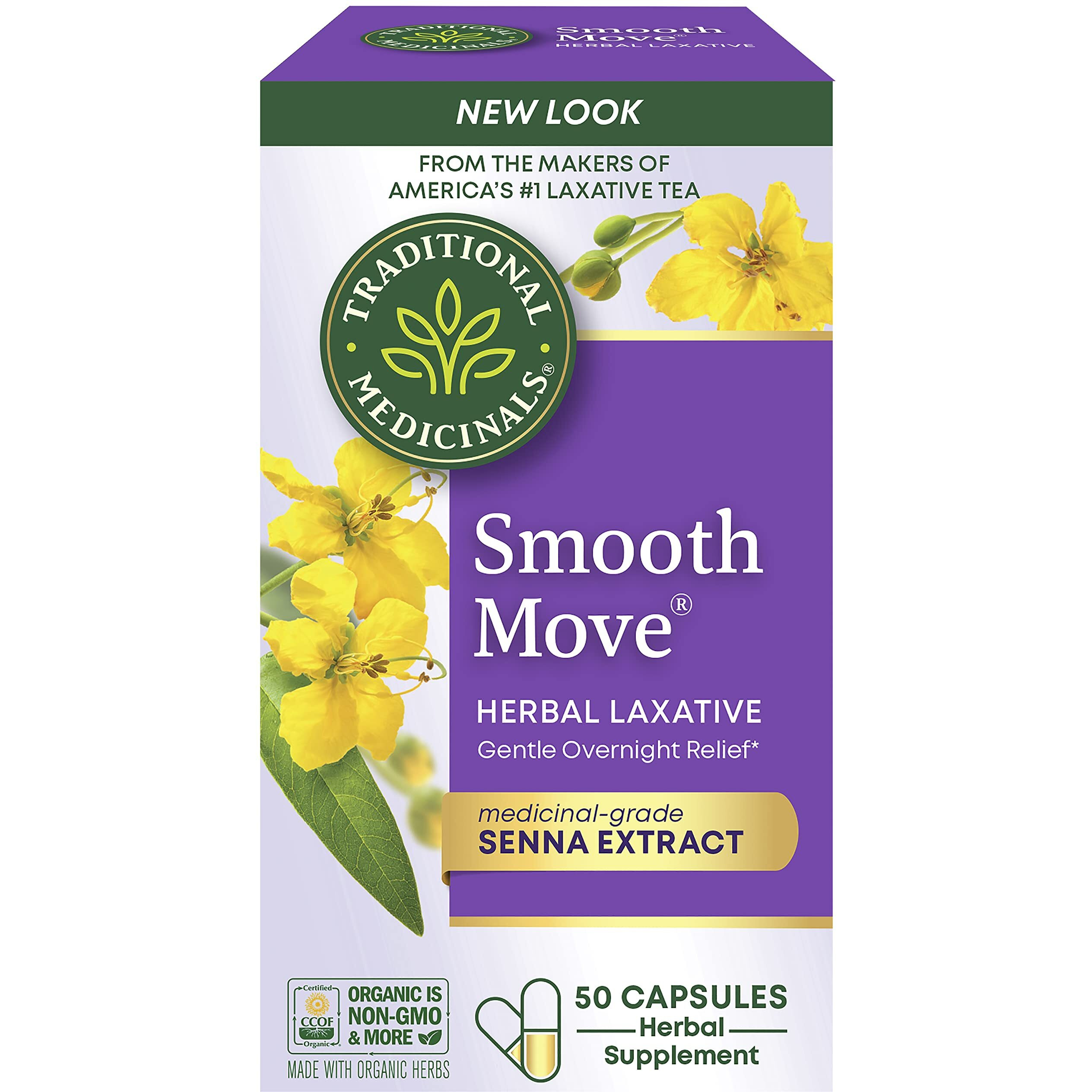 Traditional Medicinals Smooth Move Senna Laxative Capsules, Natural Herbal Constipation Relief, 50 Capsules (Pack of 1)