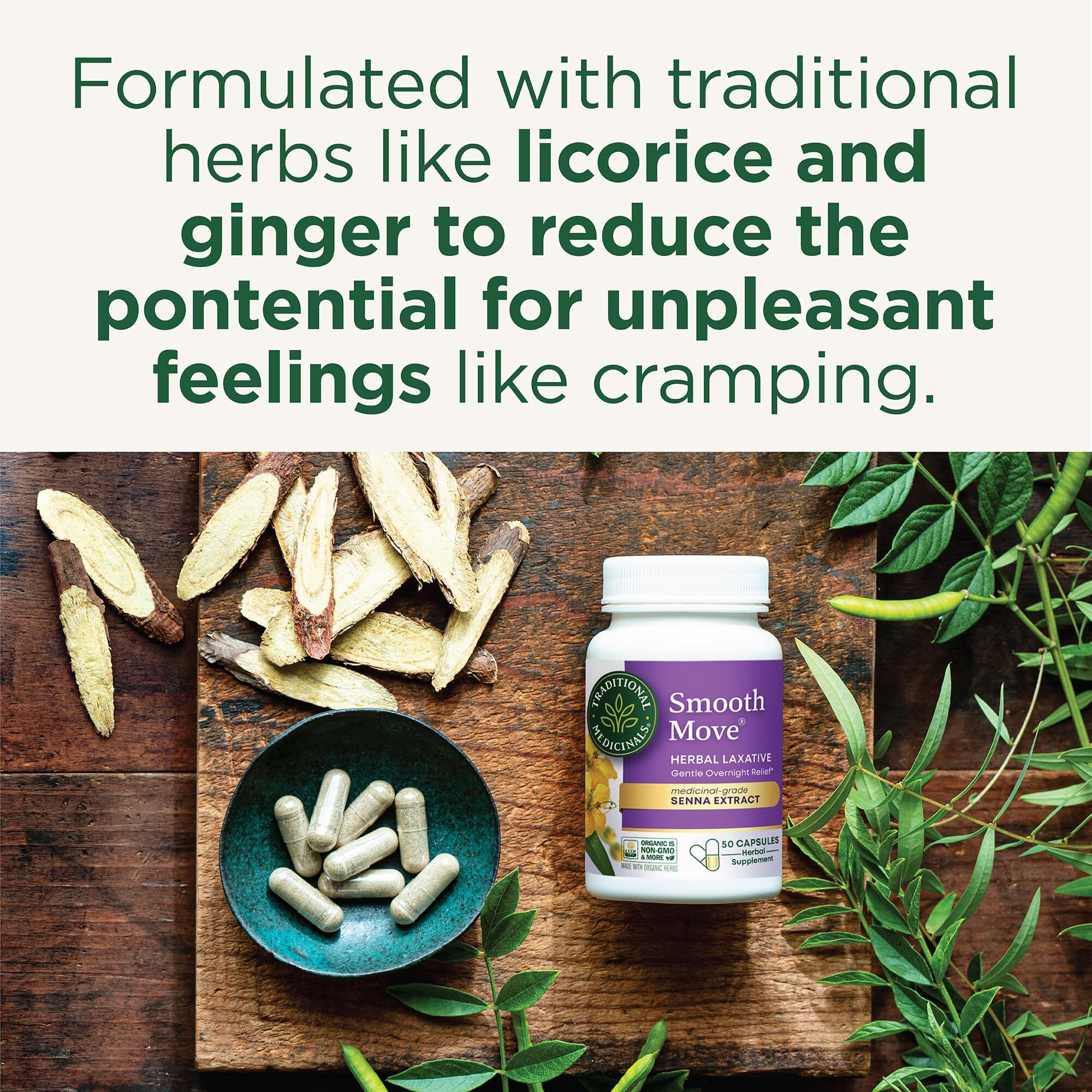 Traditional Medicinals Smooth Move Senna Laxative Capsules, Natural Herbal Constipation Relief, 50 Capsules (Pack of 1)