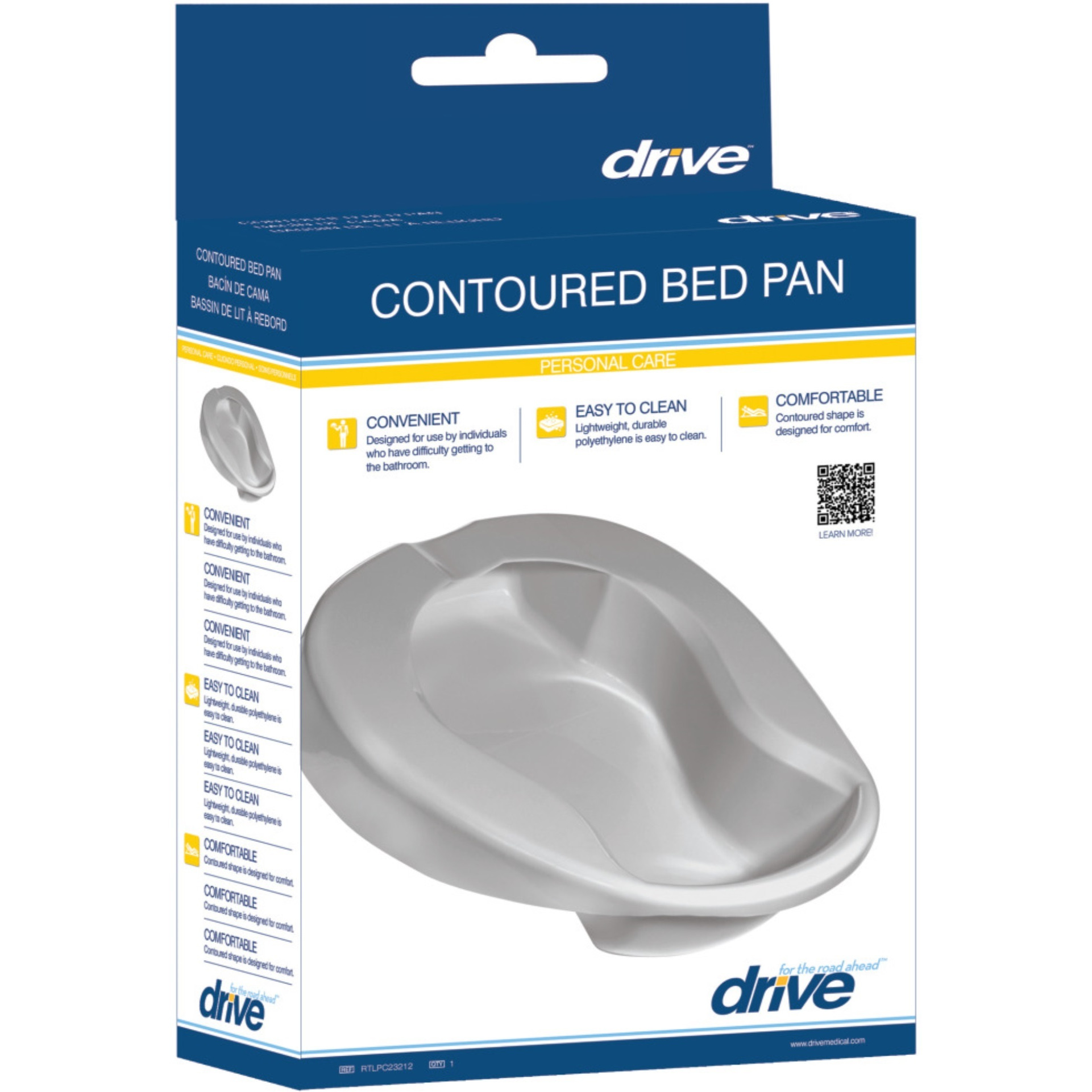 Drive Medical Contoured Bed Pan, Grey