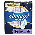 ALWAYS Maxi Size 5 Extra Heavy Overnight Pads With Wings Unscented, 27 Count